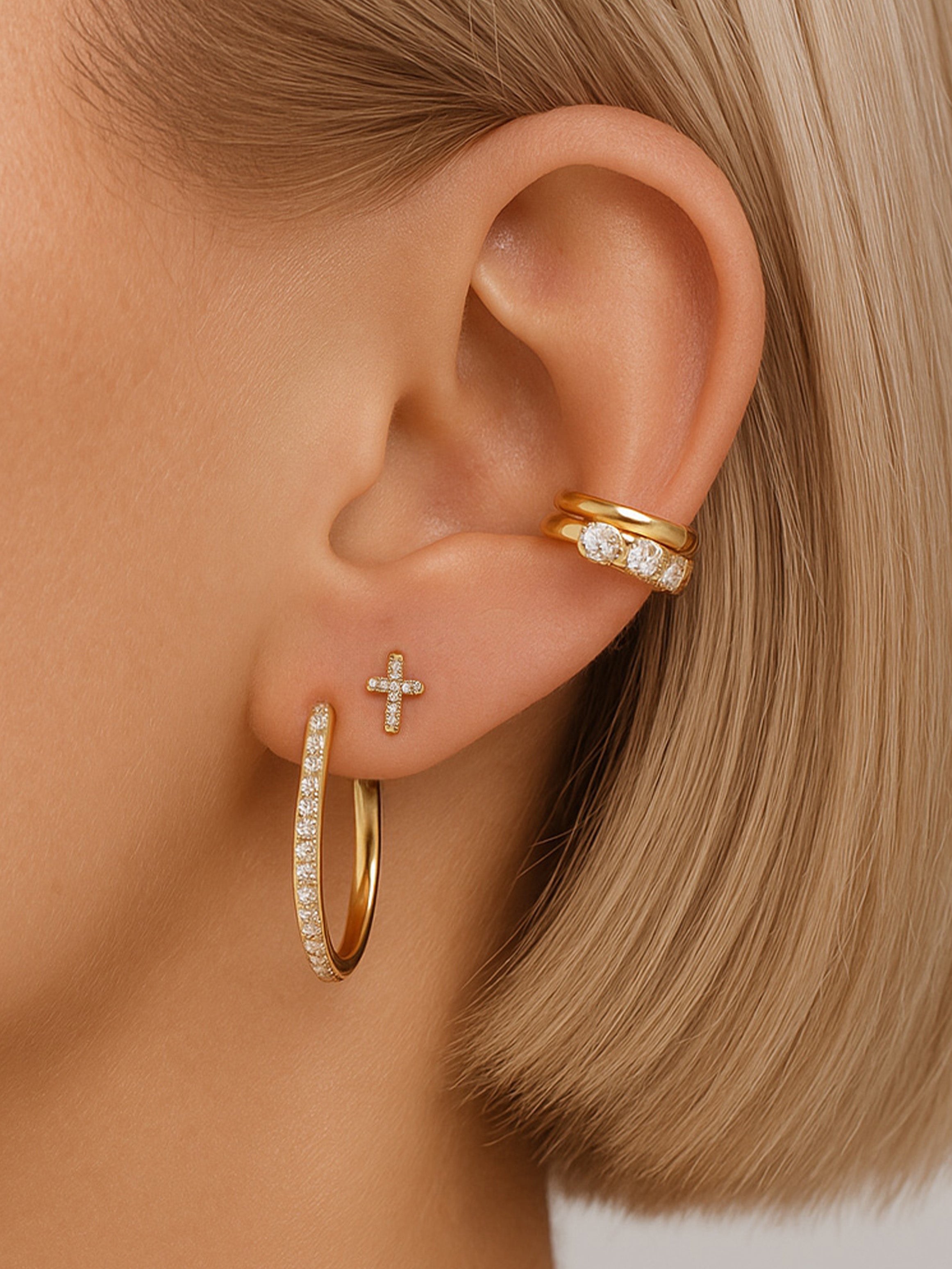 Tiny Pave Cross Screw Stud Earrings