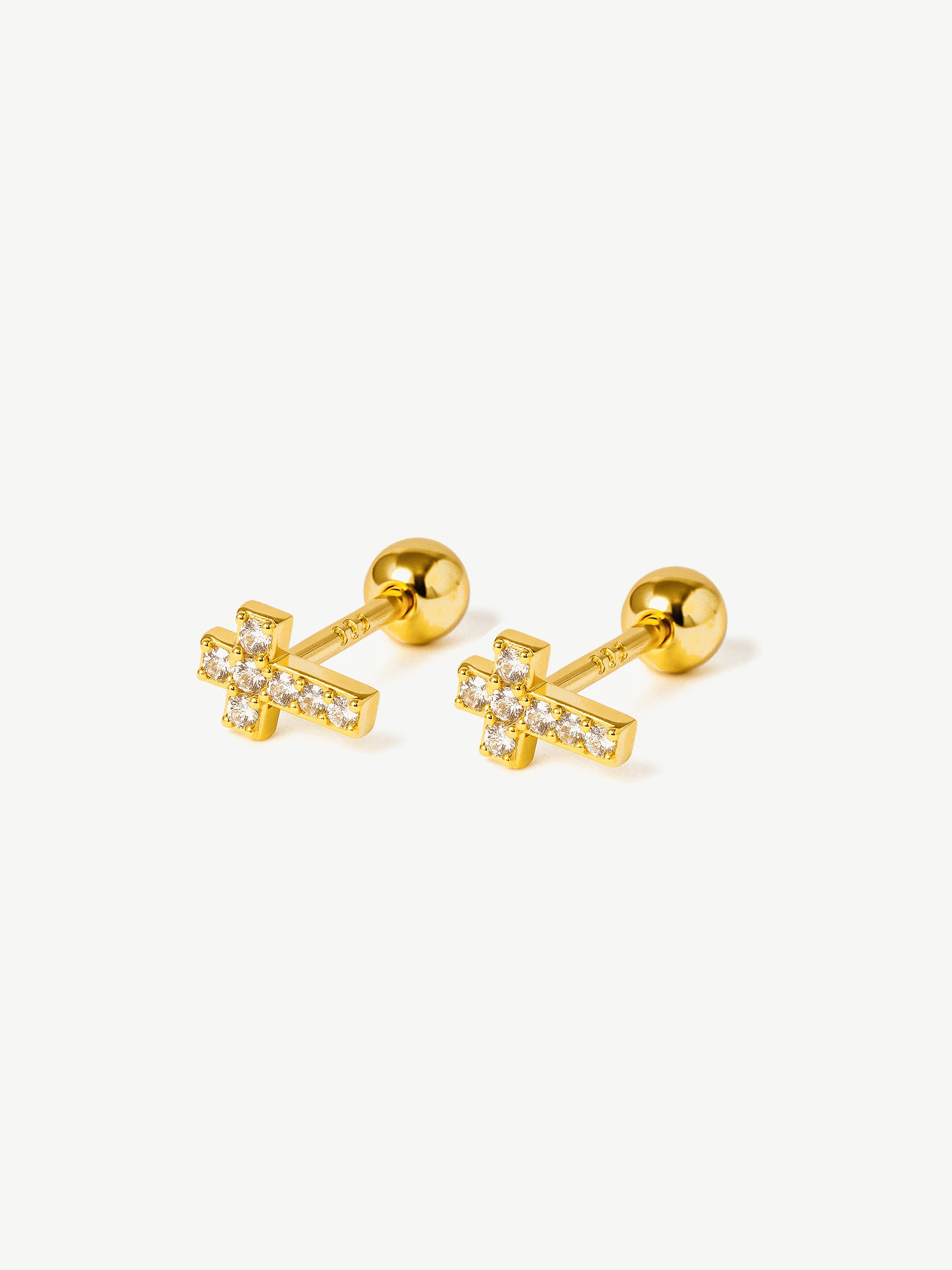 Tiny Pave Cross Screw Stud Earrings