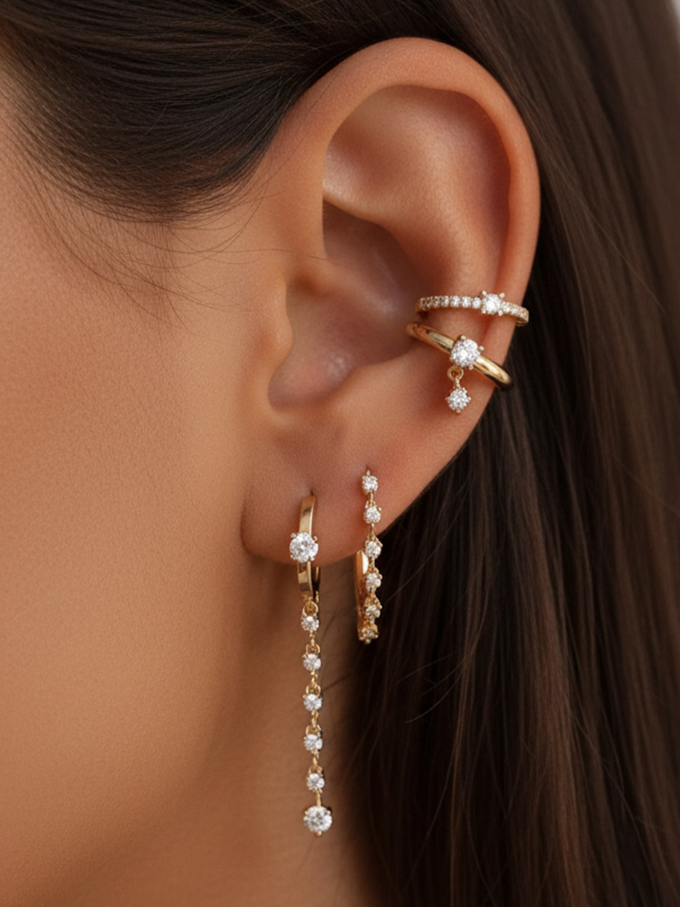 Ear Cuffs With Dangling Stone Charms