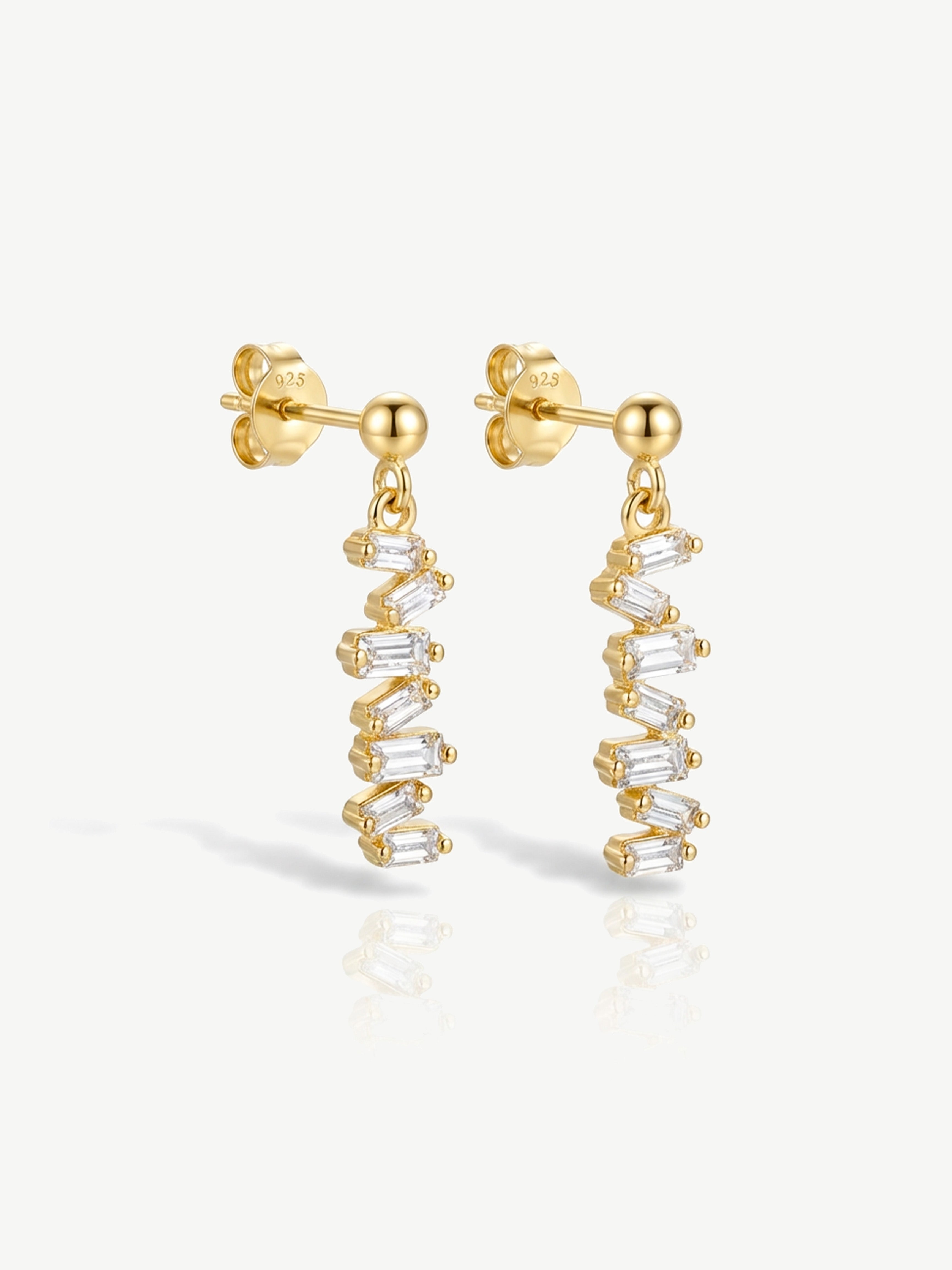 Vertical Dangle Earrings With Baguette Stones