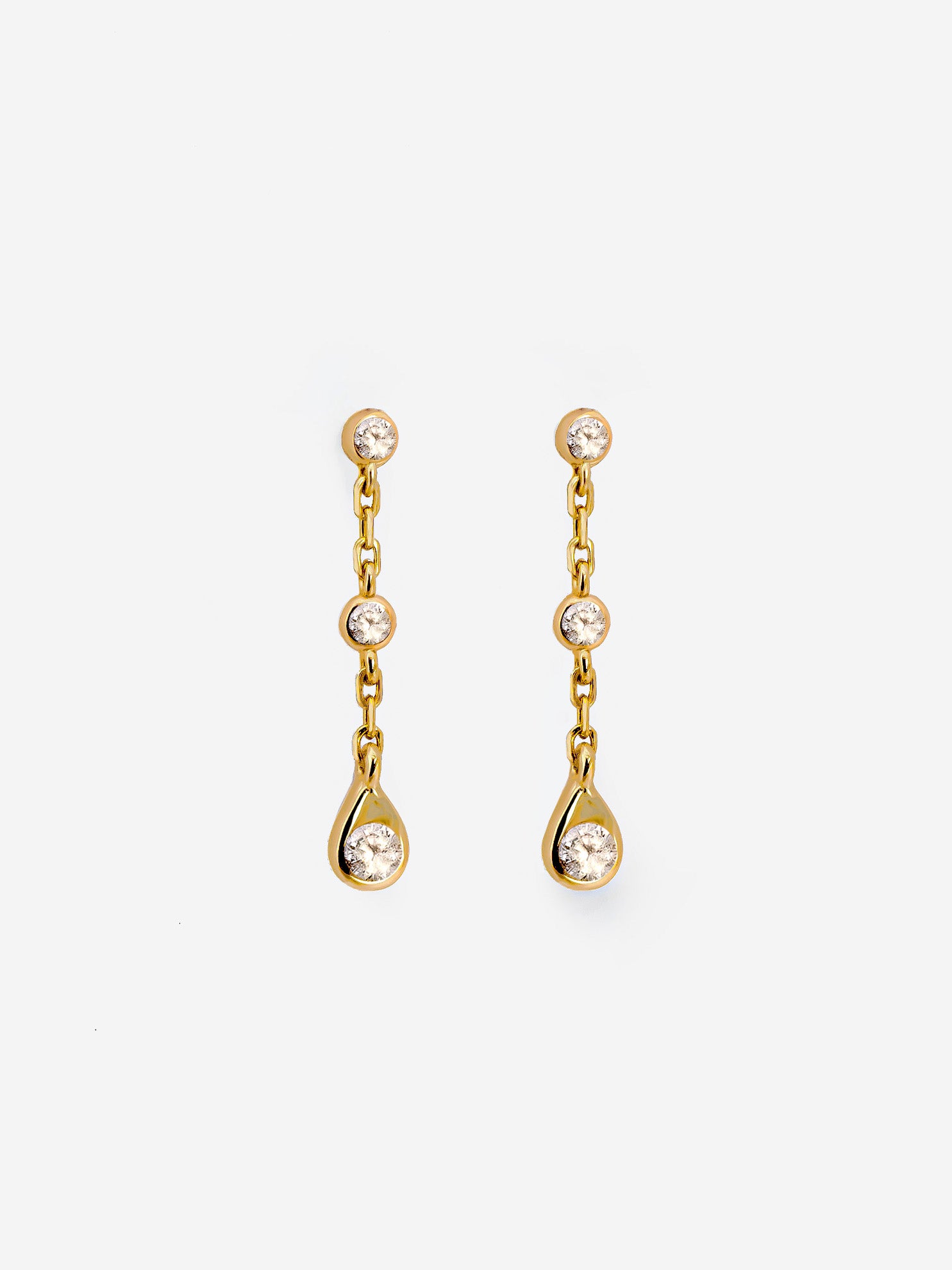 Dangle Chain Earrings With White Stones