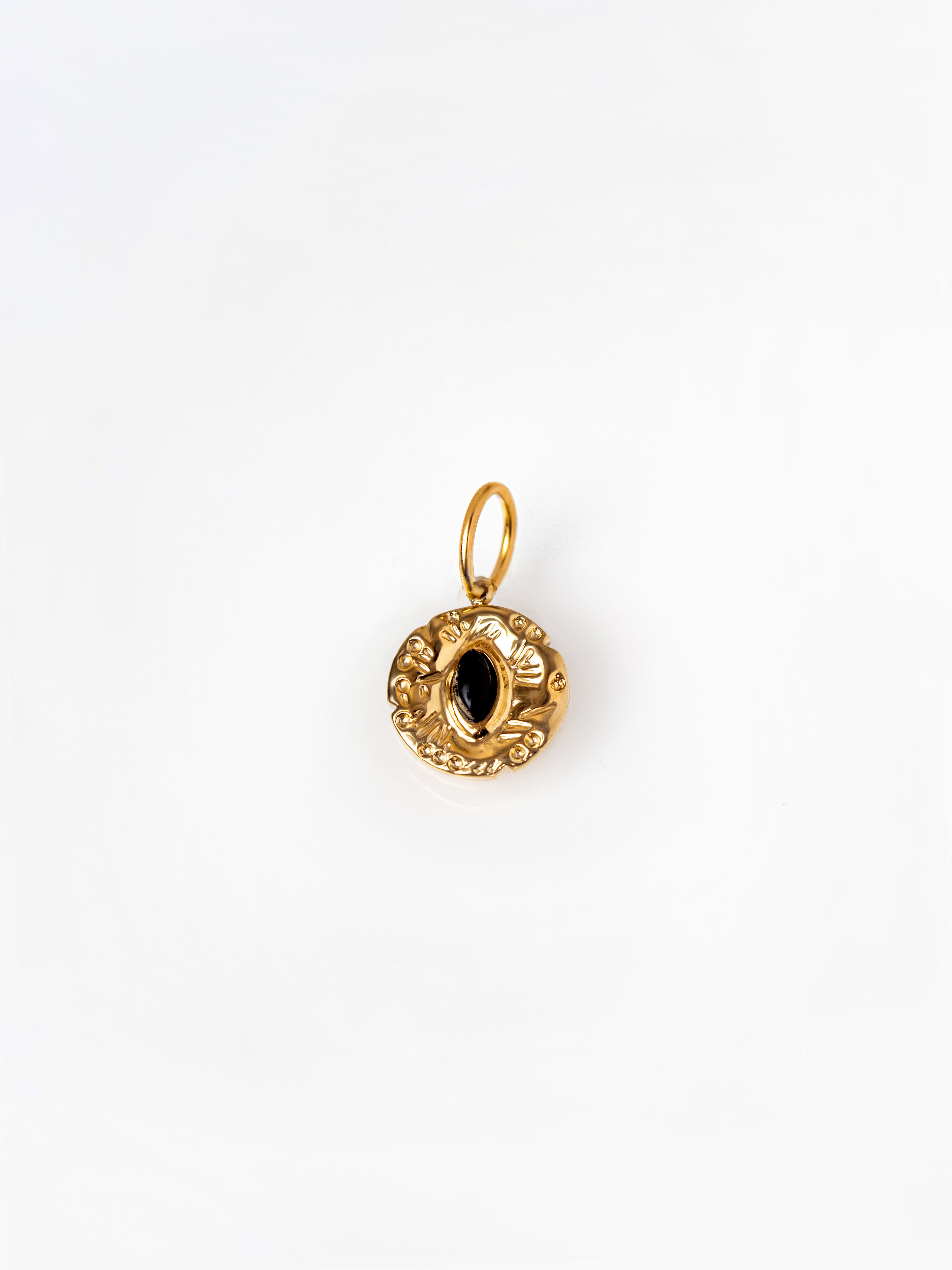 Gold Heirloom Evil Eye Pendant / Charm With Black Stone