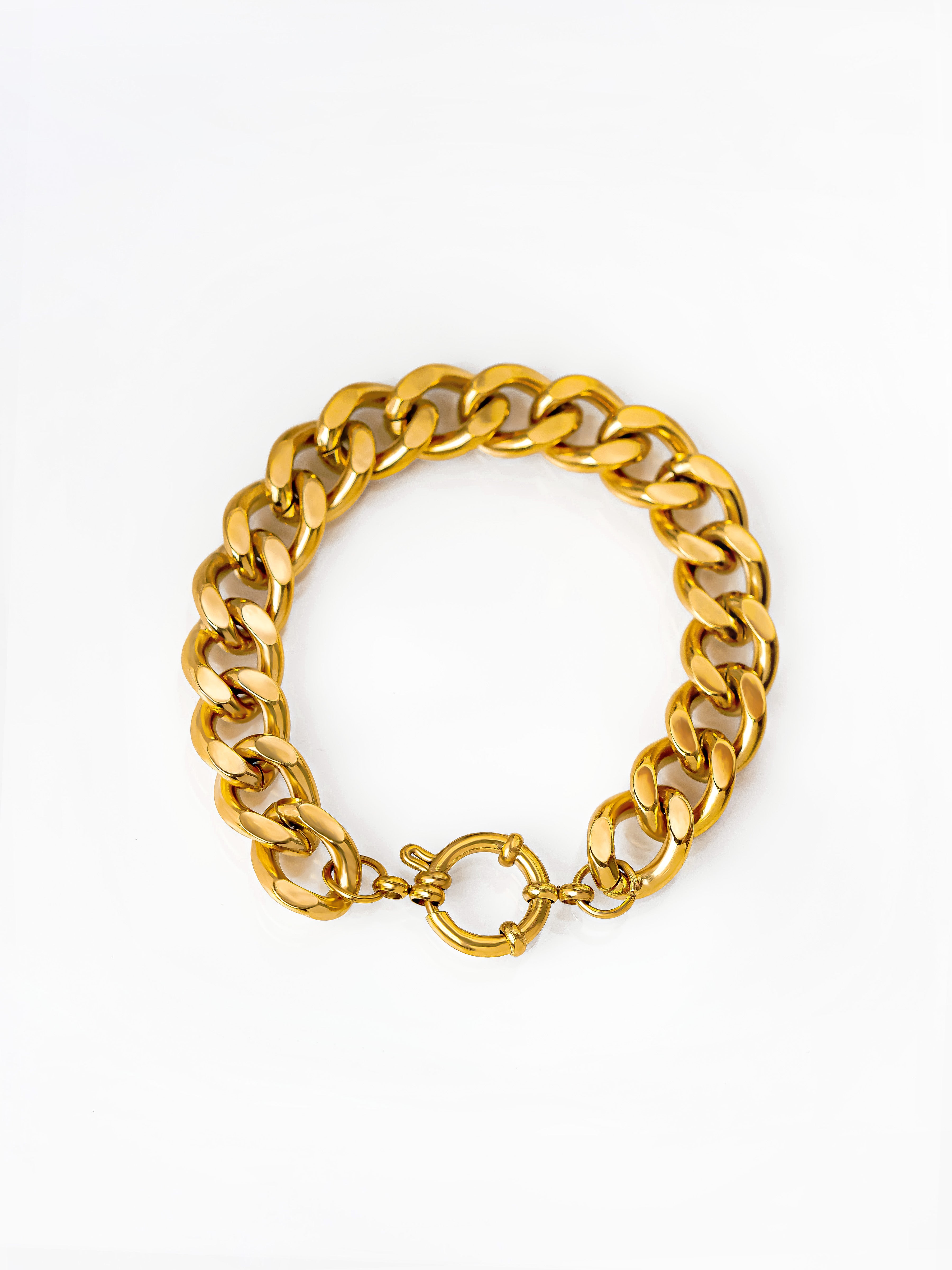 Gold Thick Curb Chain Bracelet For Charms