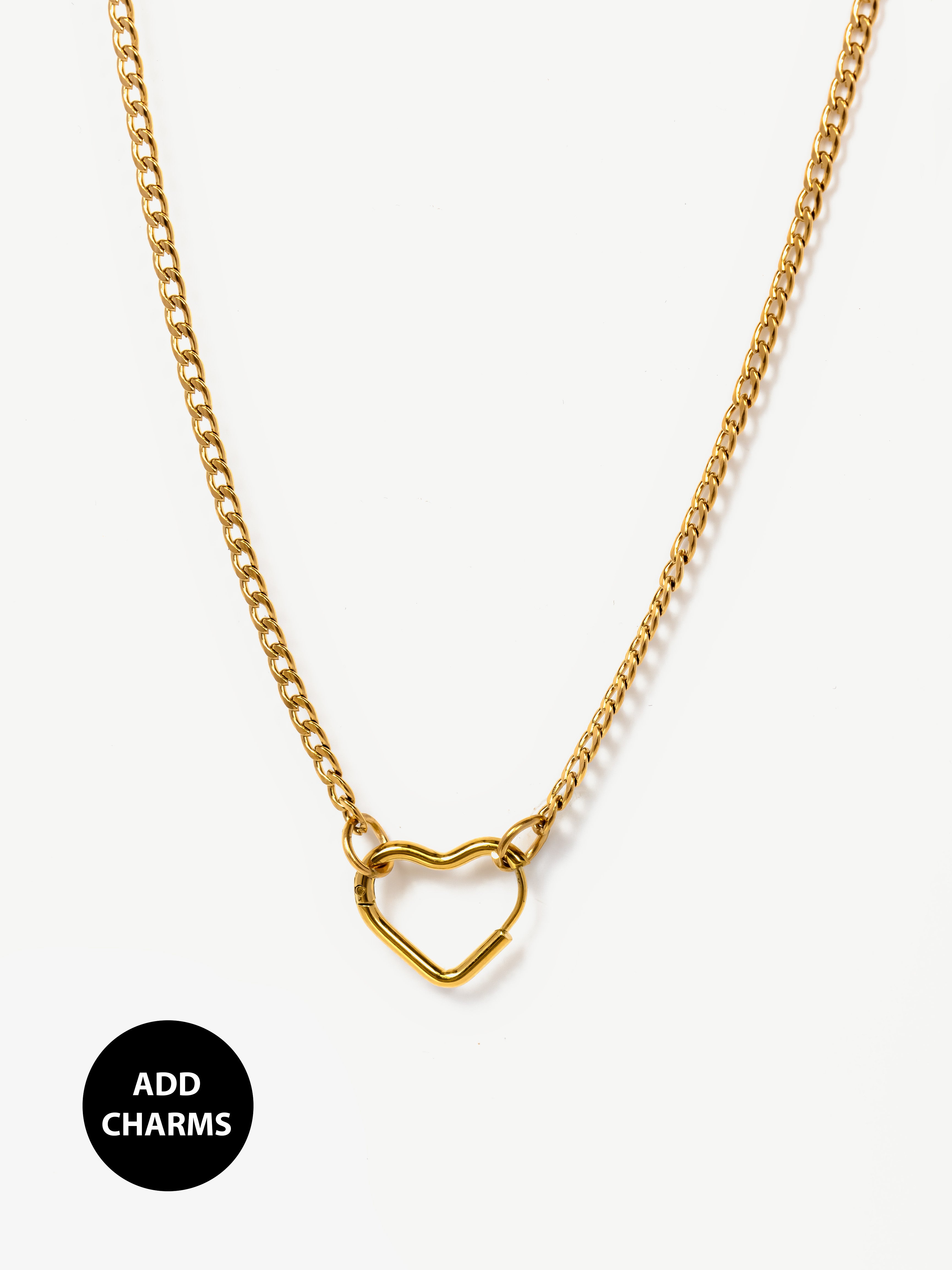 Dainty Curb Chain Necklace For Charms (Heart Clasp)