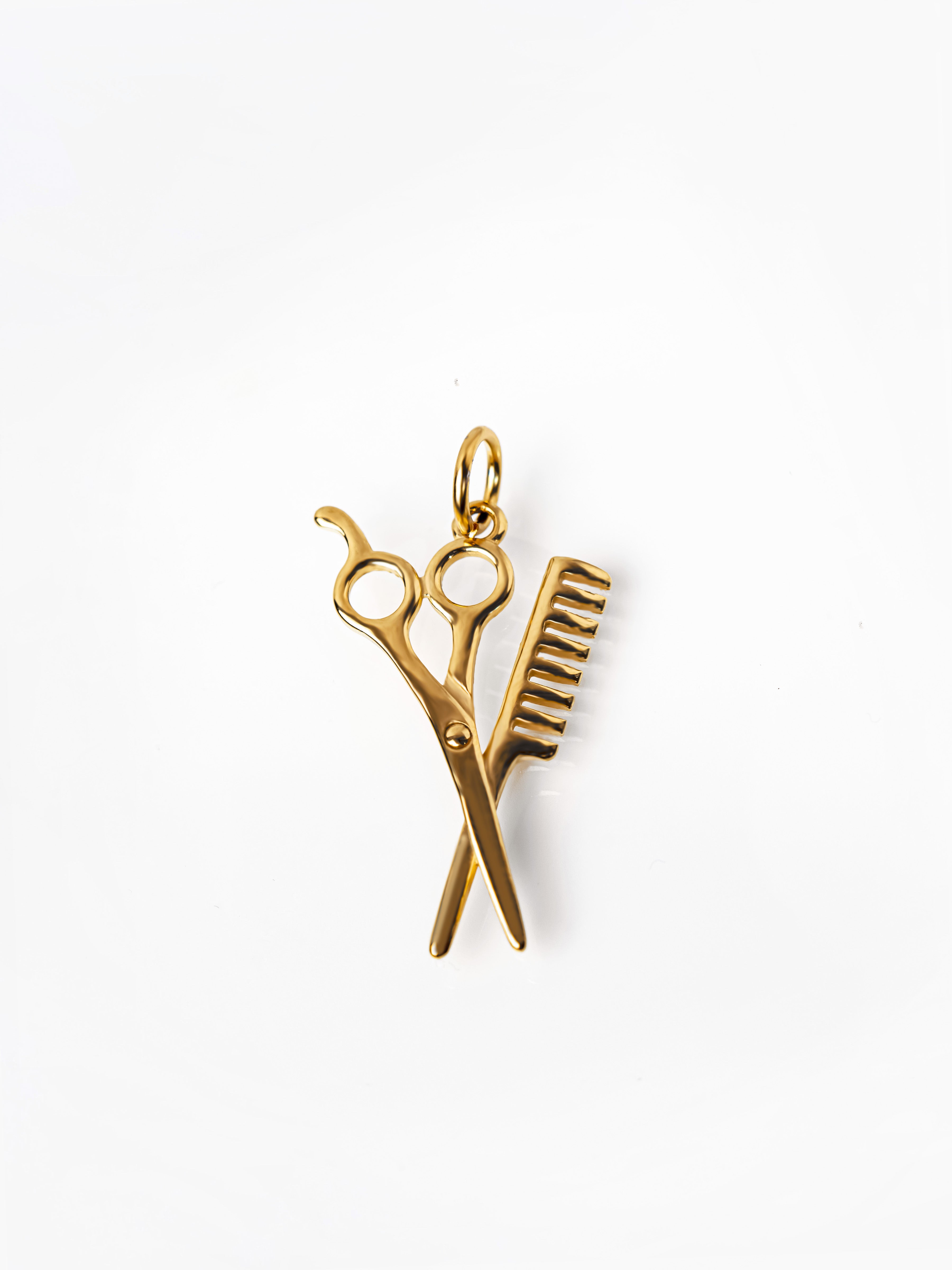 Gold Hairdresser Scissors & Comb Pendant / Charm