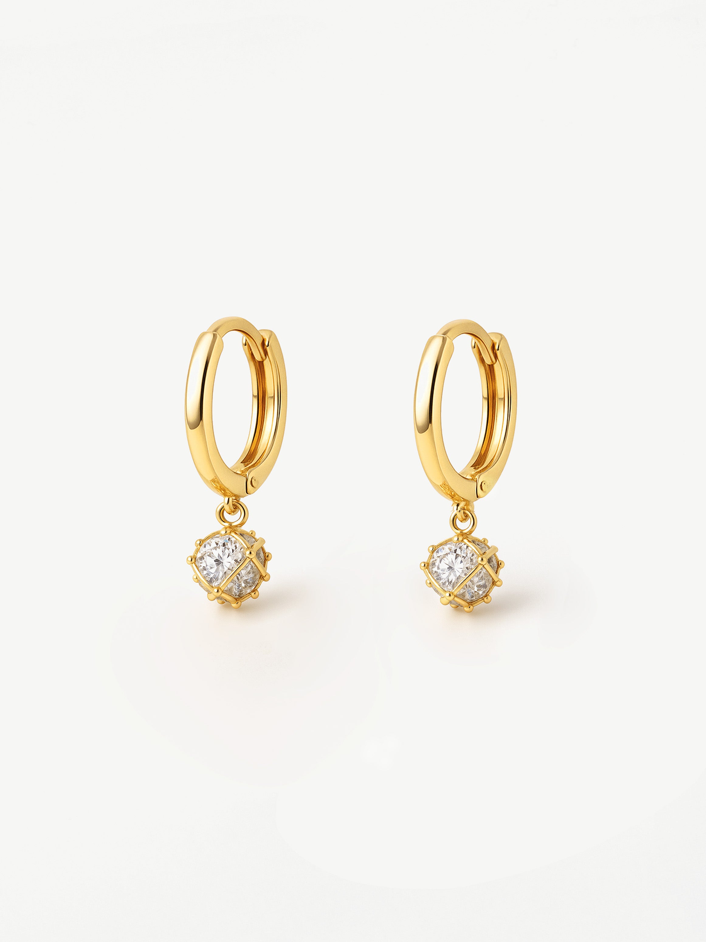 Dainty Huggie Hoop Earrings With Round Stone
