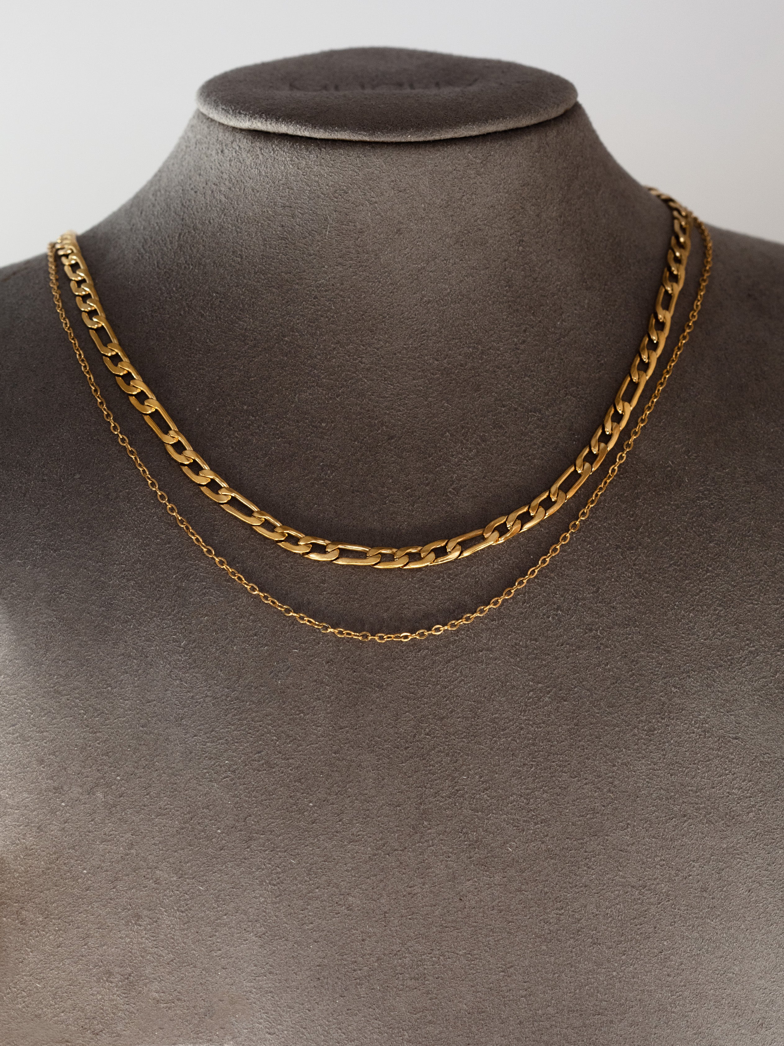 Gold Dainty Layered Necklace With Figaro & Cable Chain