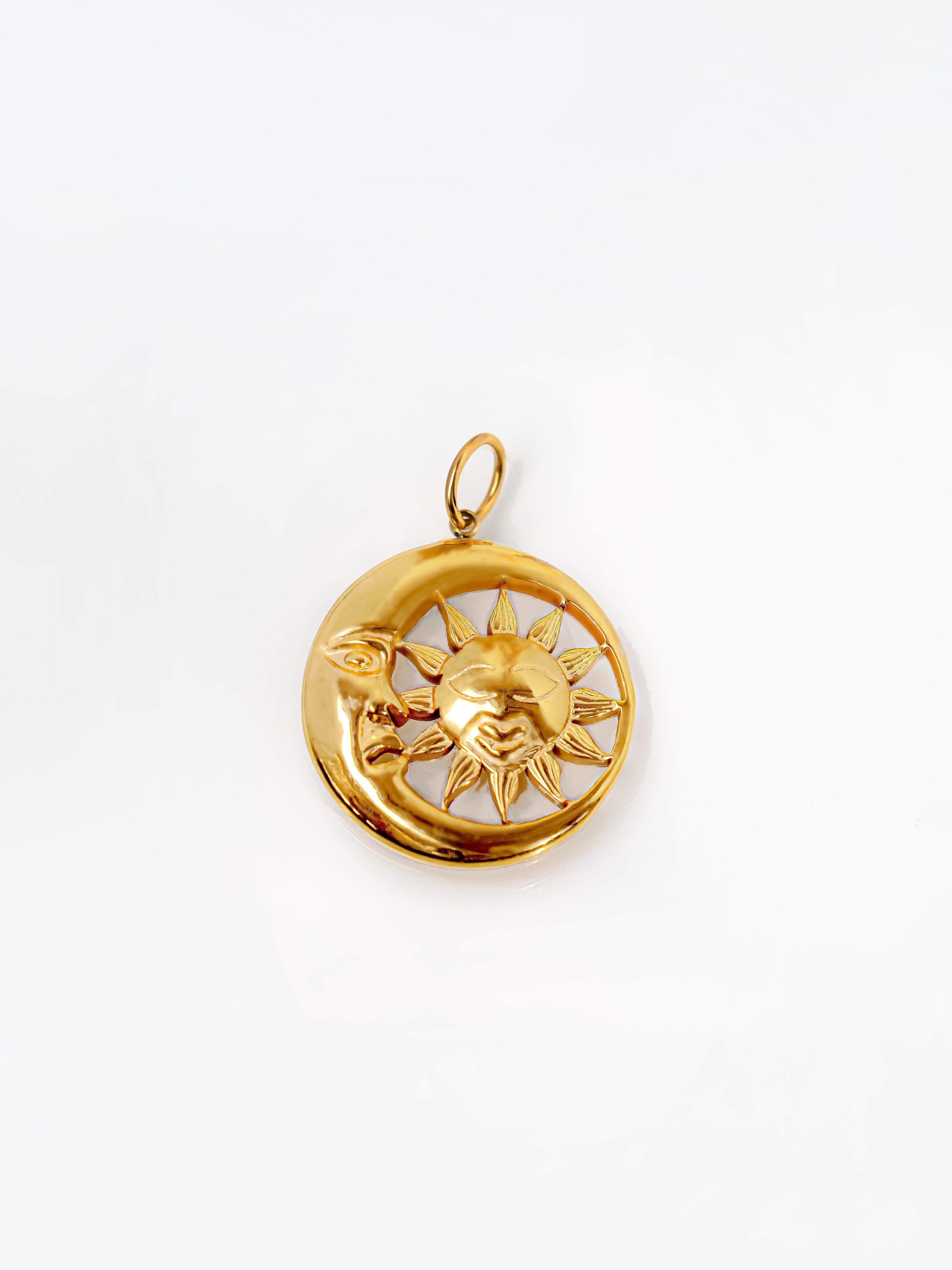 Gold Moon and Sun Coin Pendant / Charm