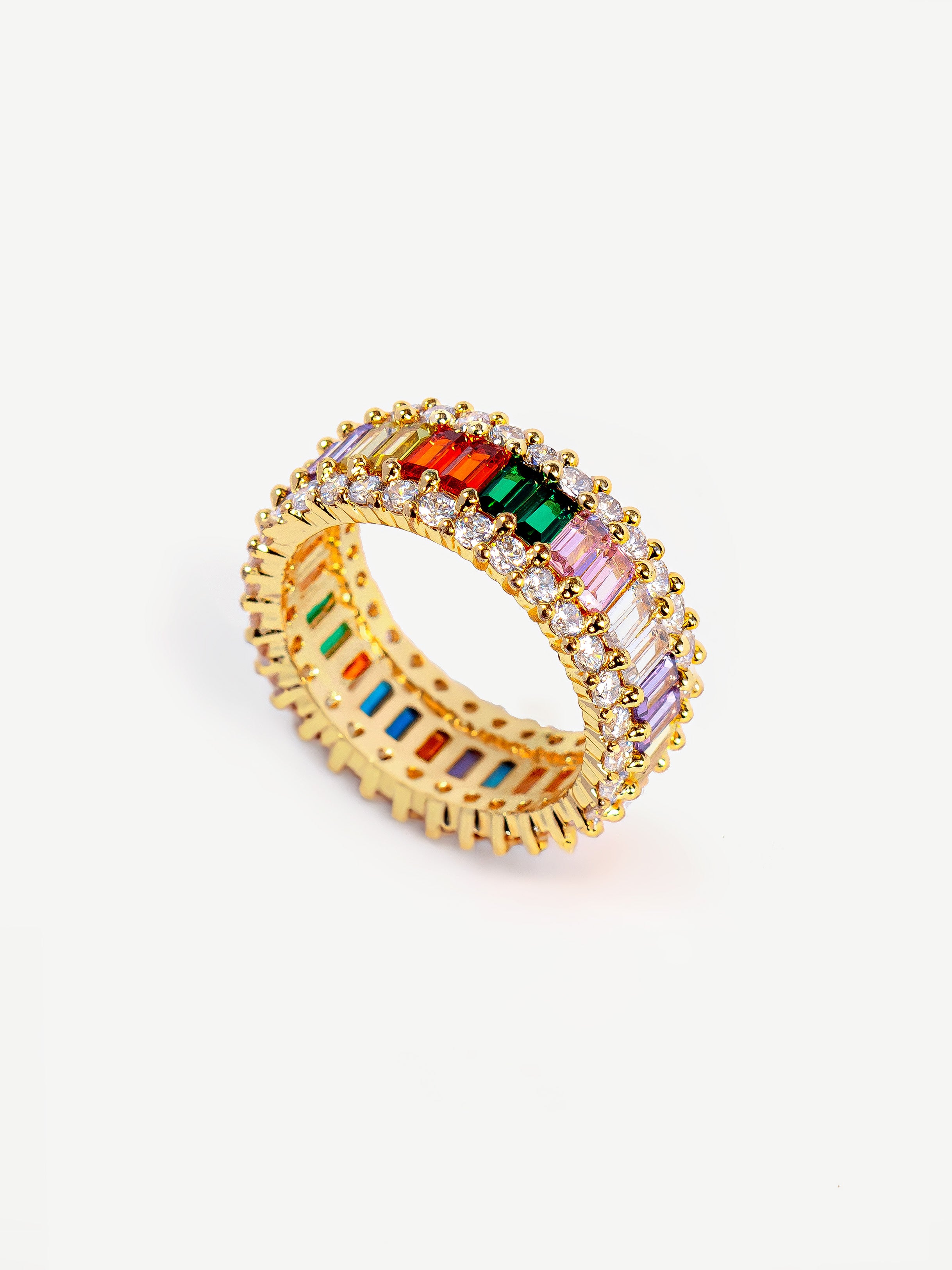 Thick Rainbow Ring With Colourful Baguette Stones