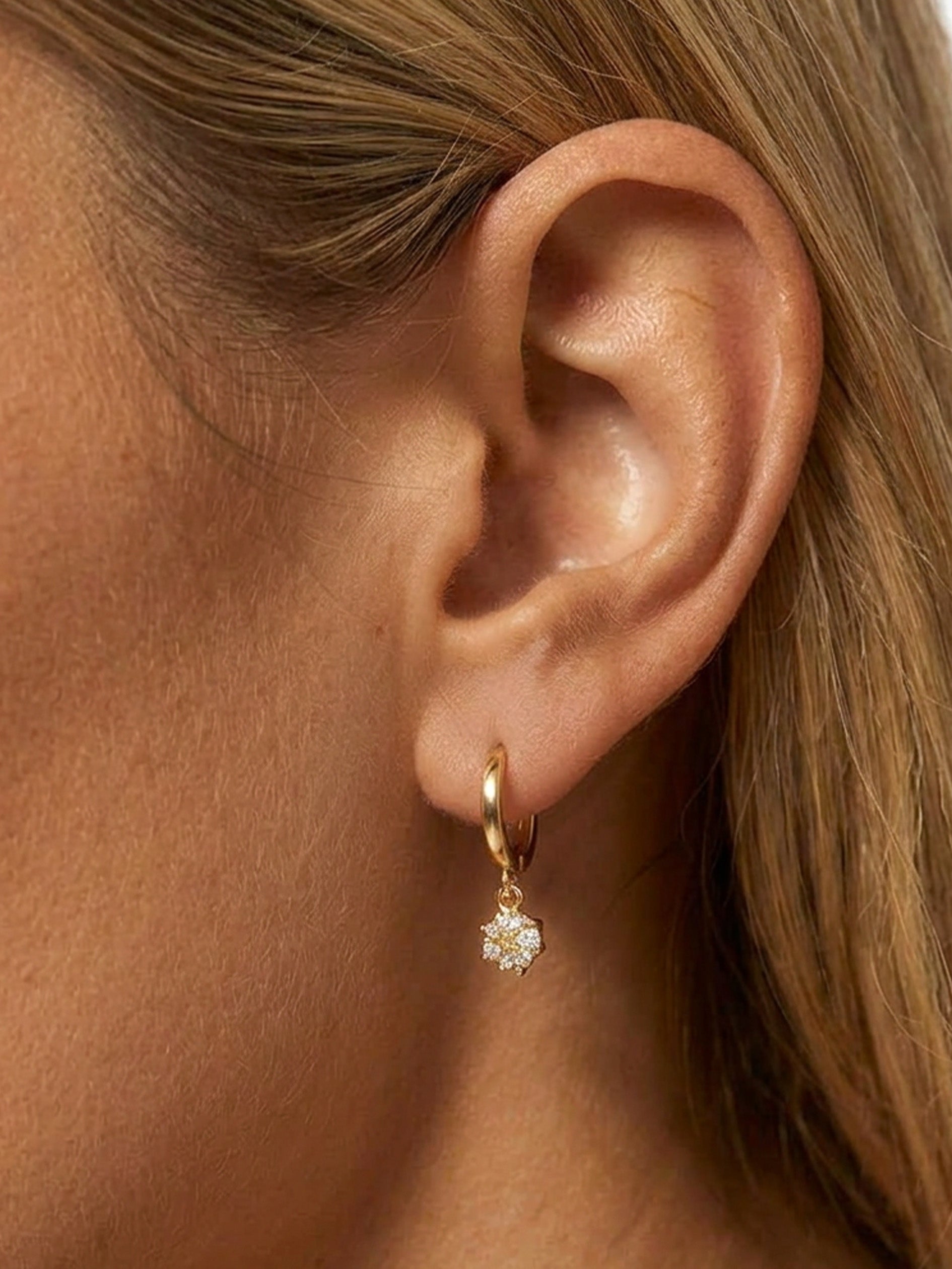 Dainty Huggie Hoop Earrings With Round Stone