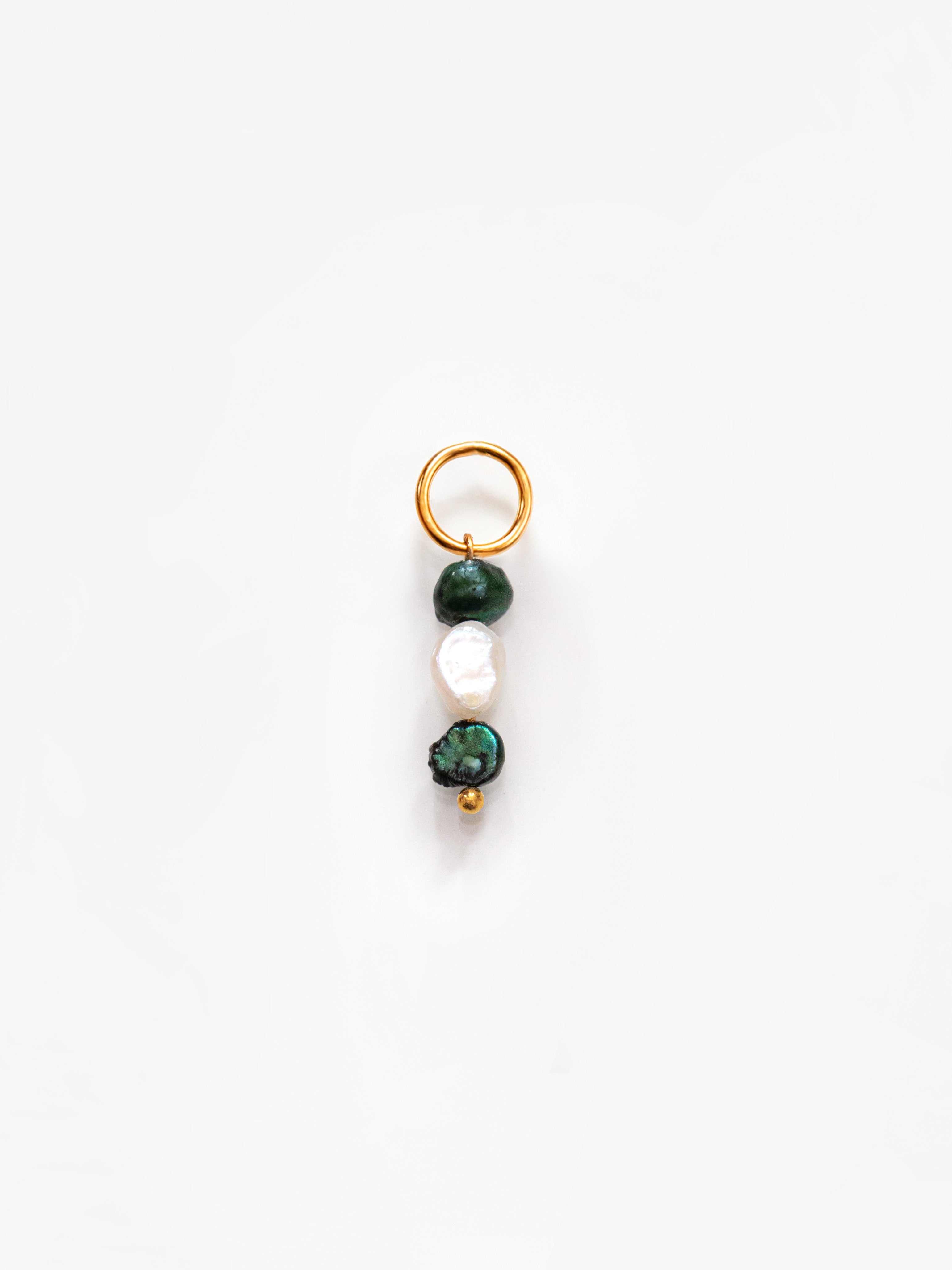 Gold Emerald Green And White Pearl Pendant / Charm