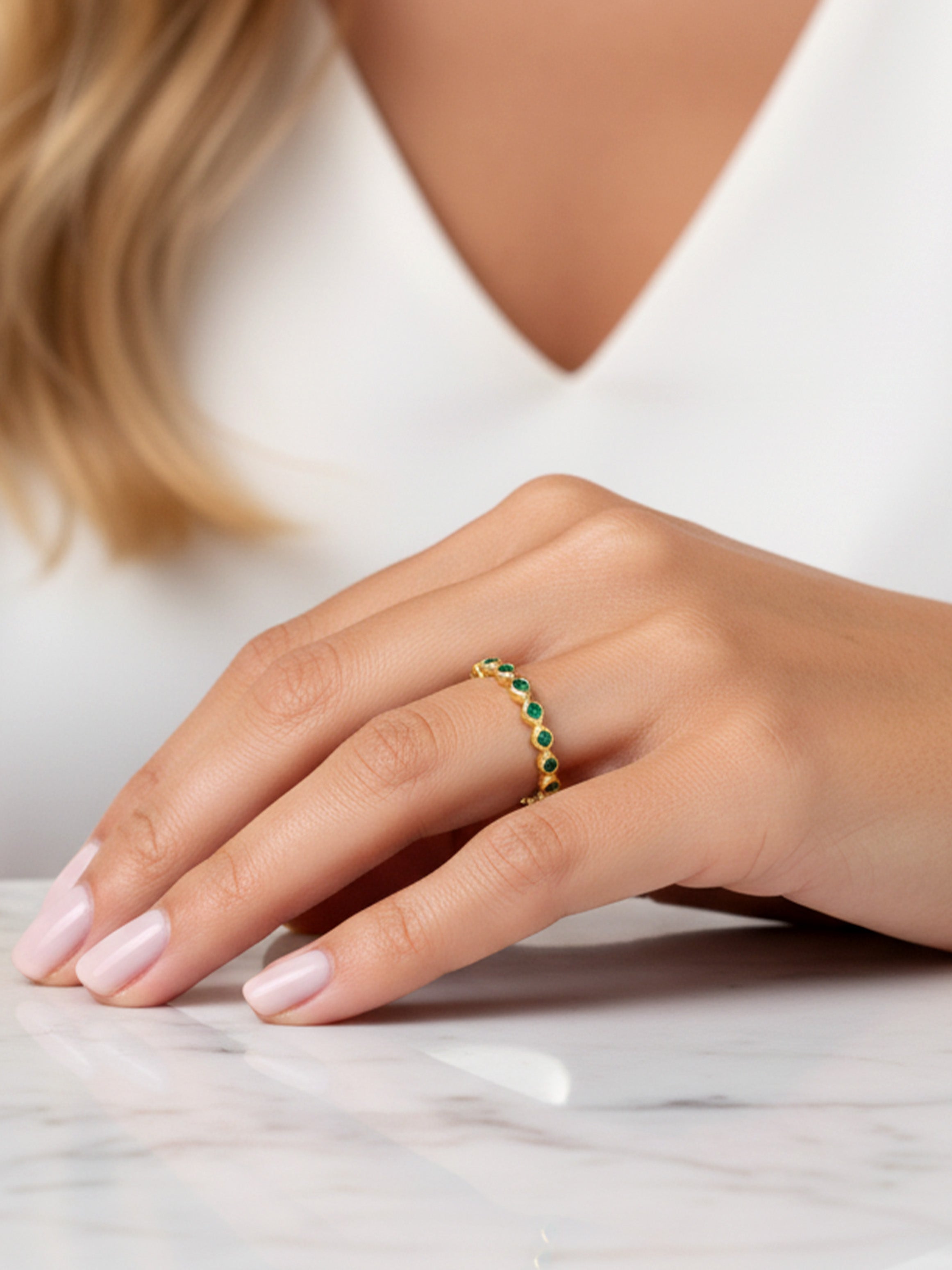 Ring With Emerald Green Stones