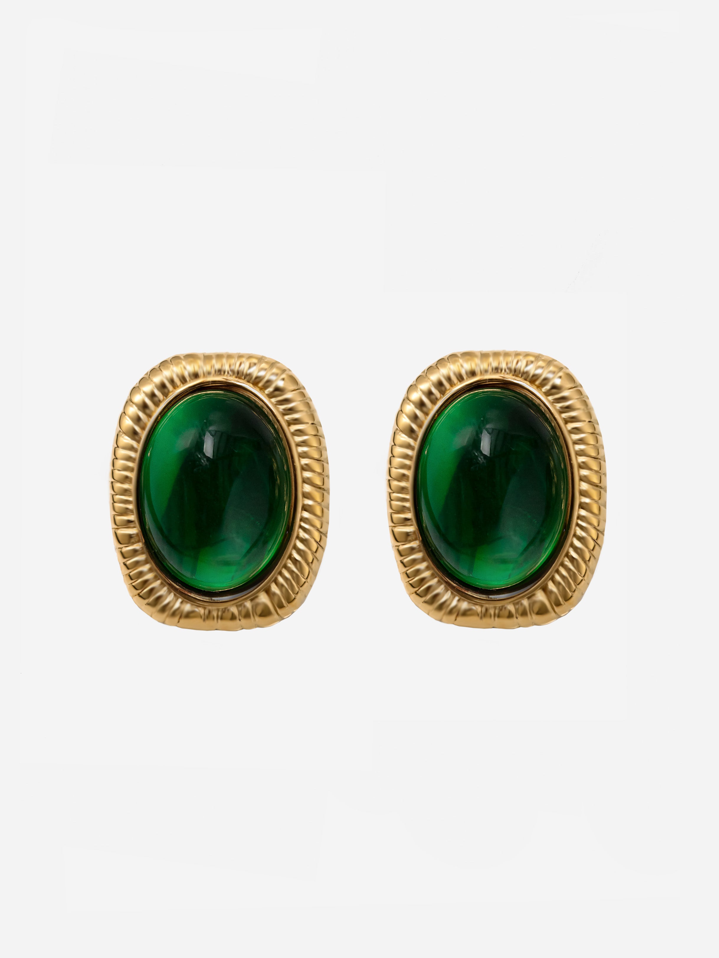 Vintage Rectangular Stud Earrings With Emerald Green Stone