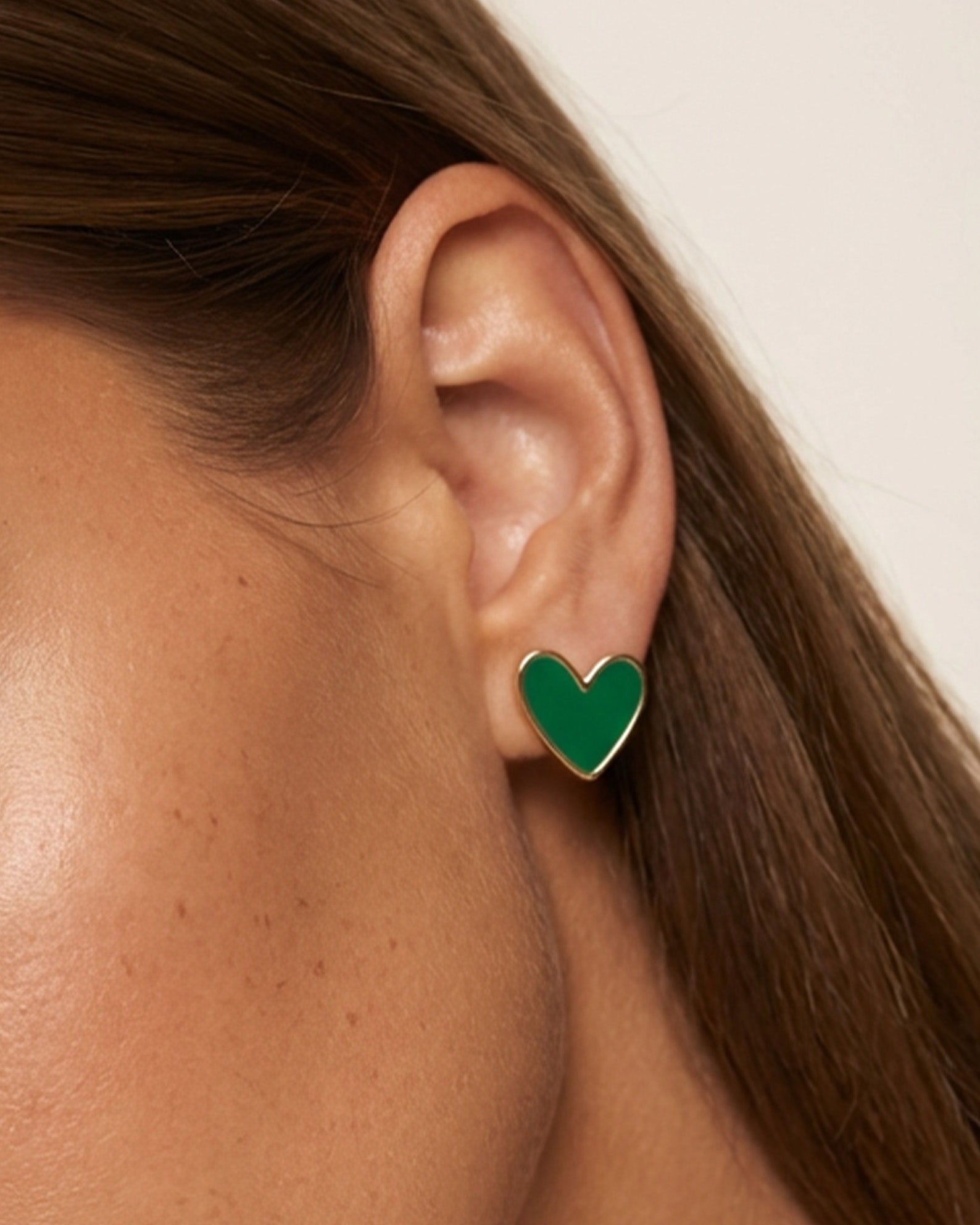 Emerald Green Enamel Heart Stud Earrings