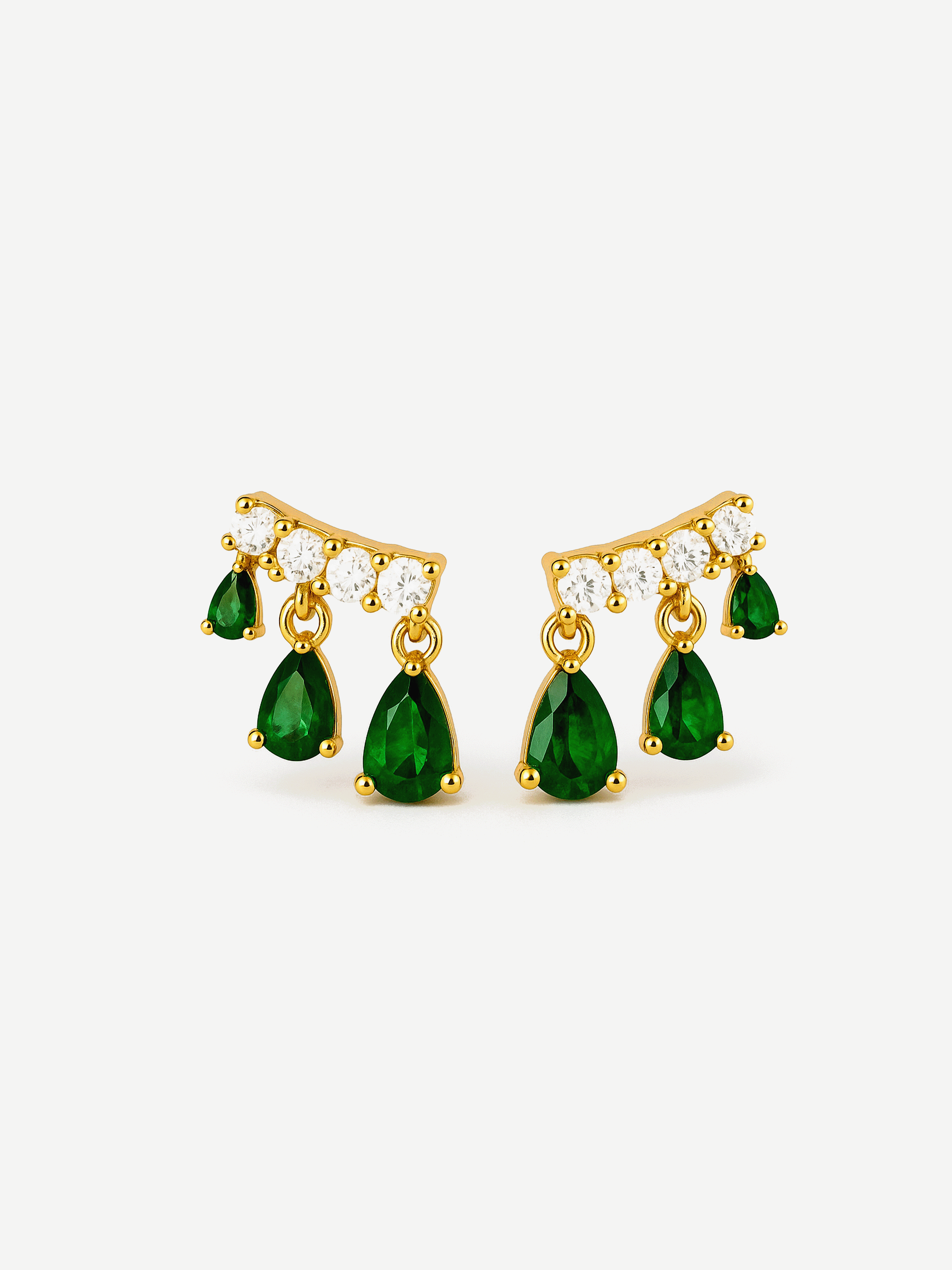 Dangle Stud Earrings With Emerald Green Stones