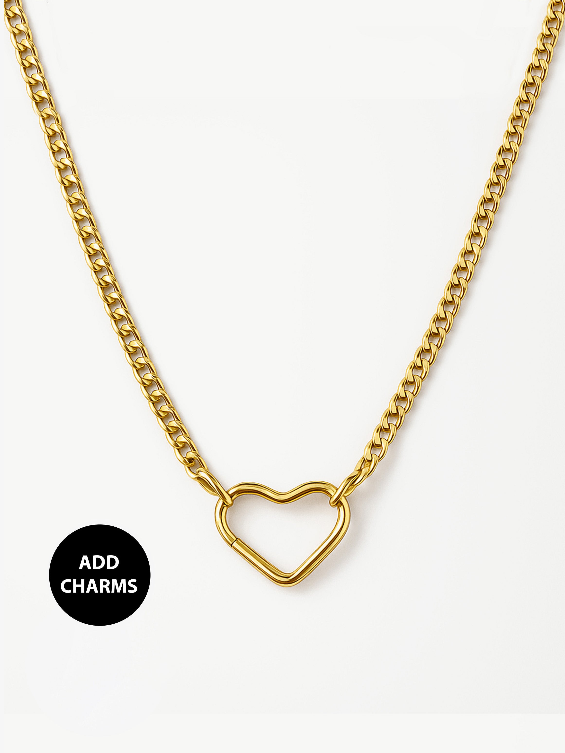 Dainty Curb Chain Necklace For Charms (Heart Clasp)