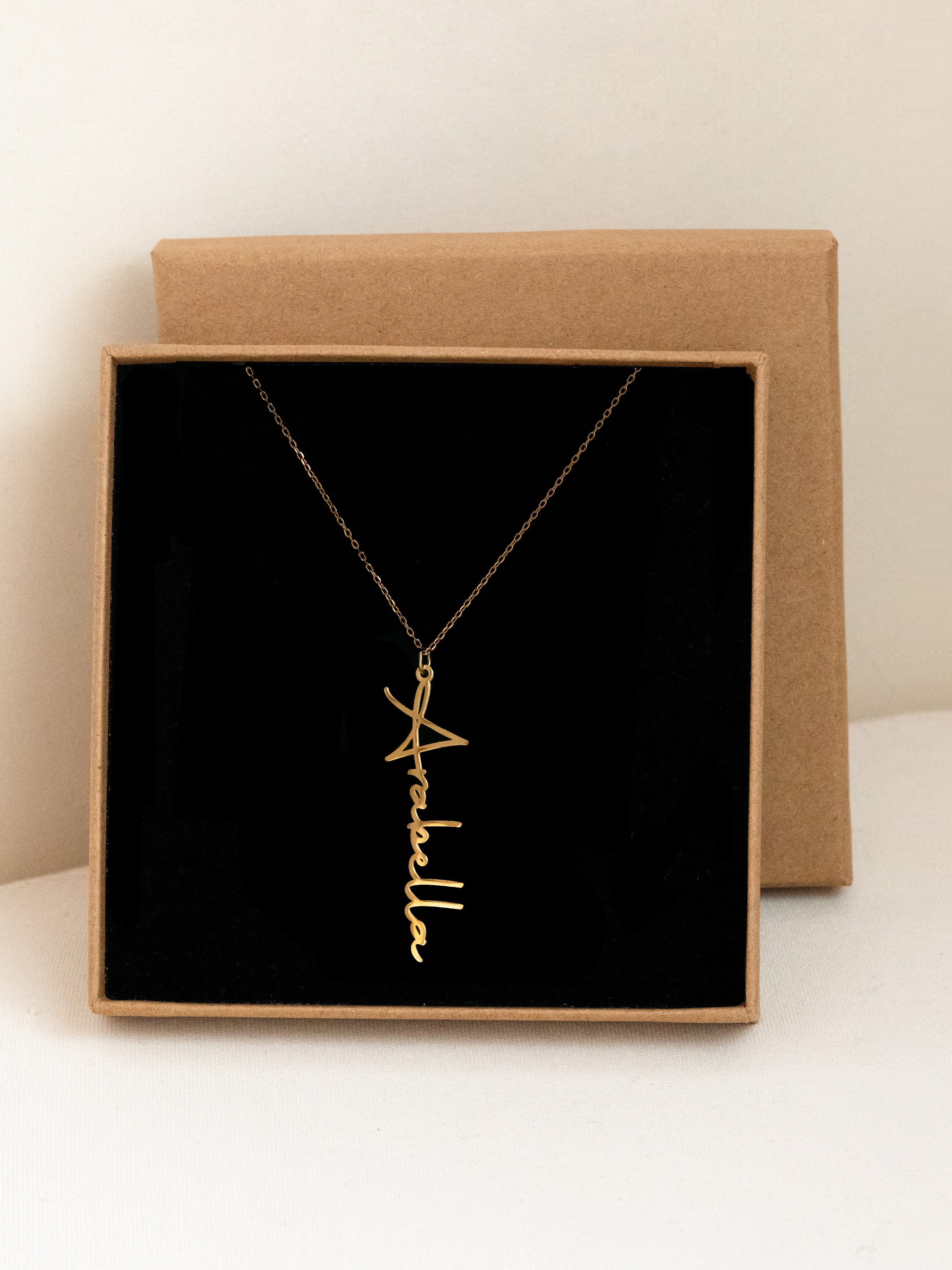 Vertical Name Necklace - Thin Signature Font