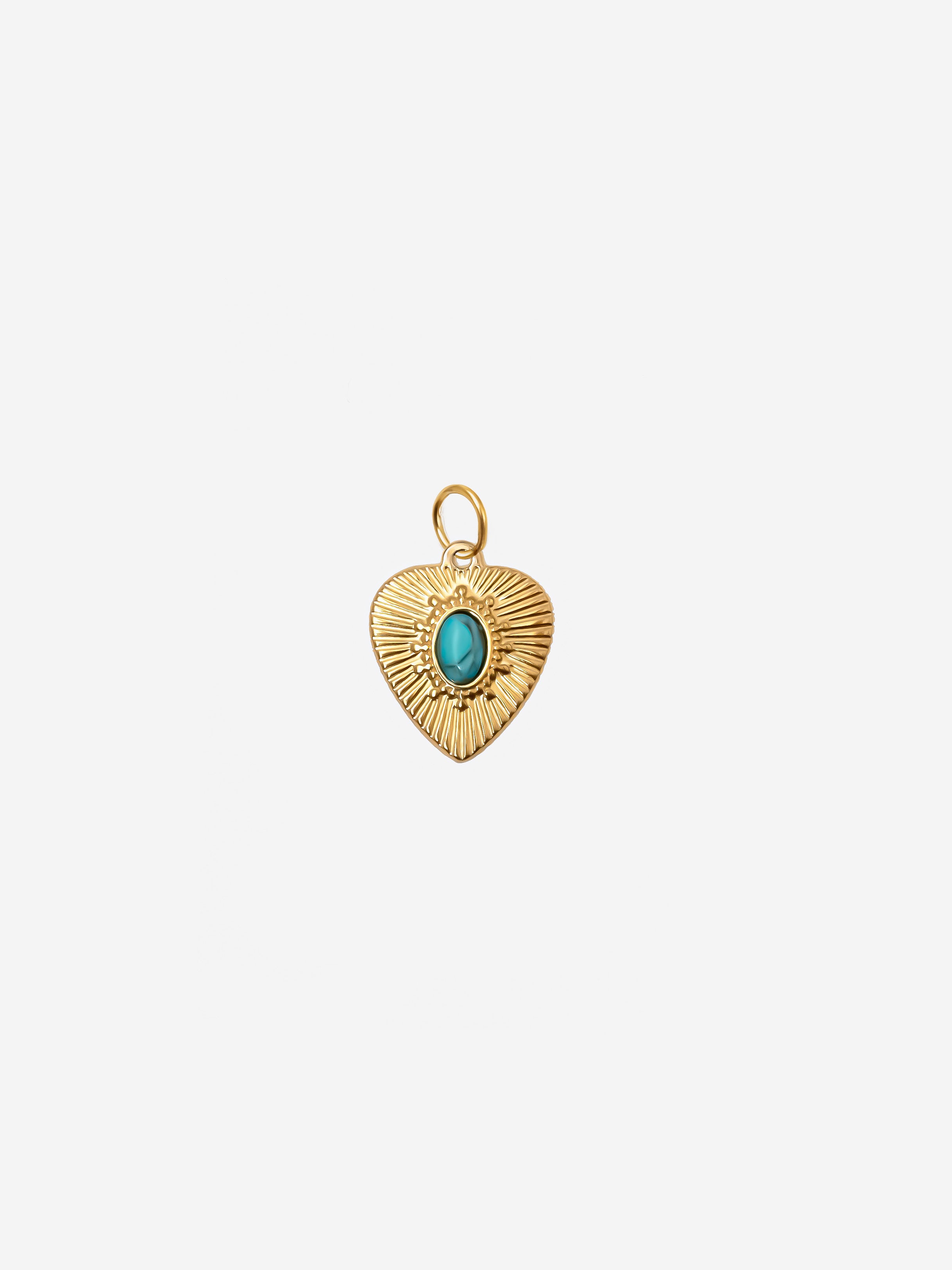 Heart Coin Charm With Turquoise Stone (Big)