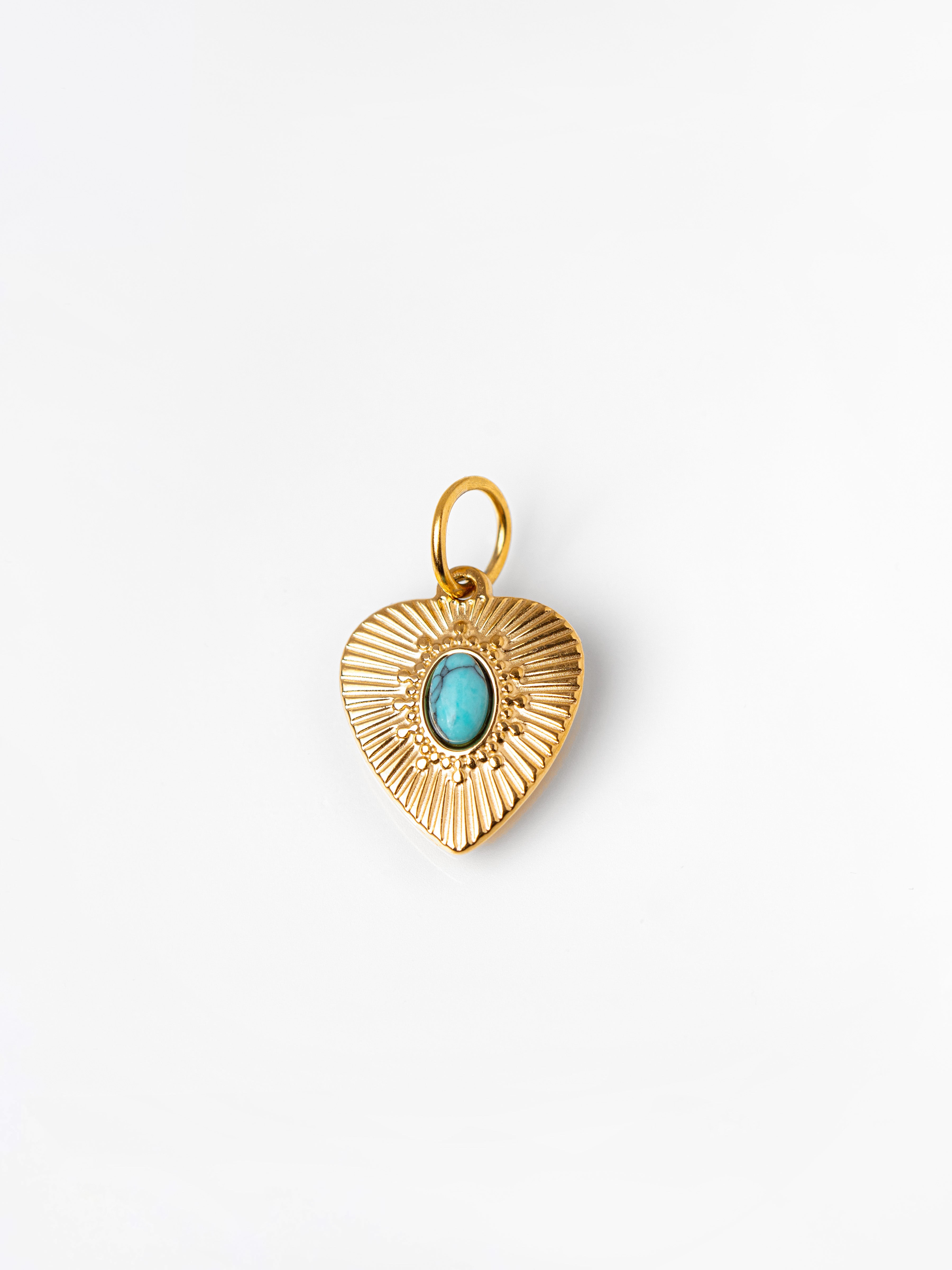 Gold Heart Coin Pendant / Charm With Turquoise Stone