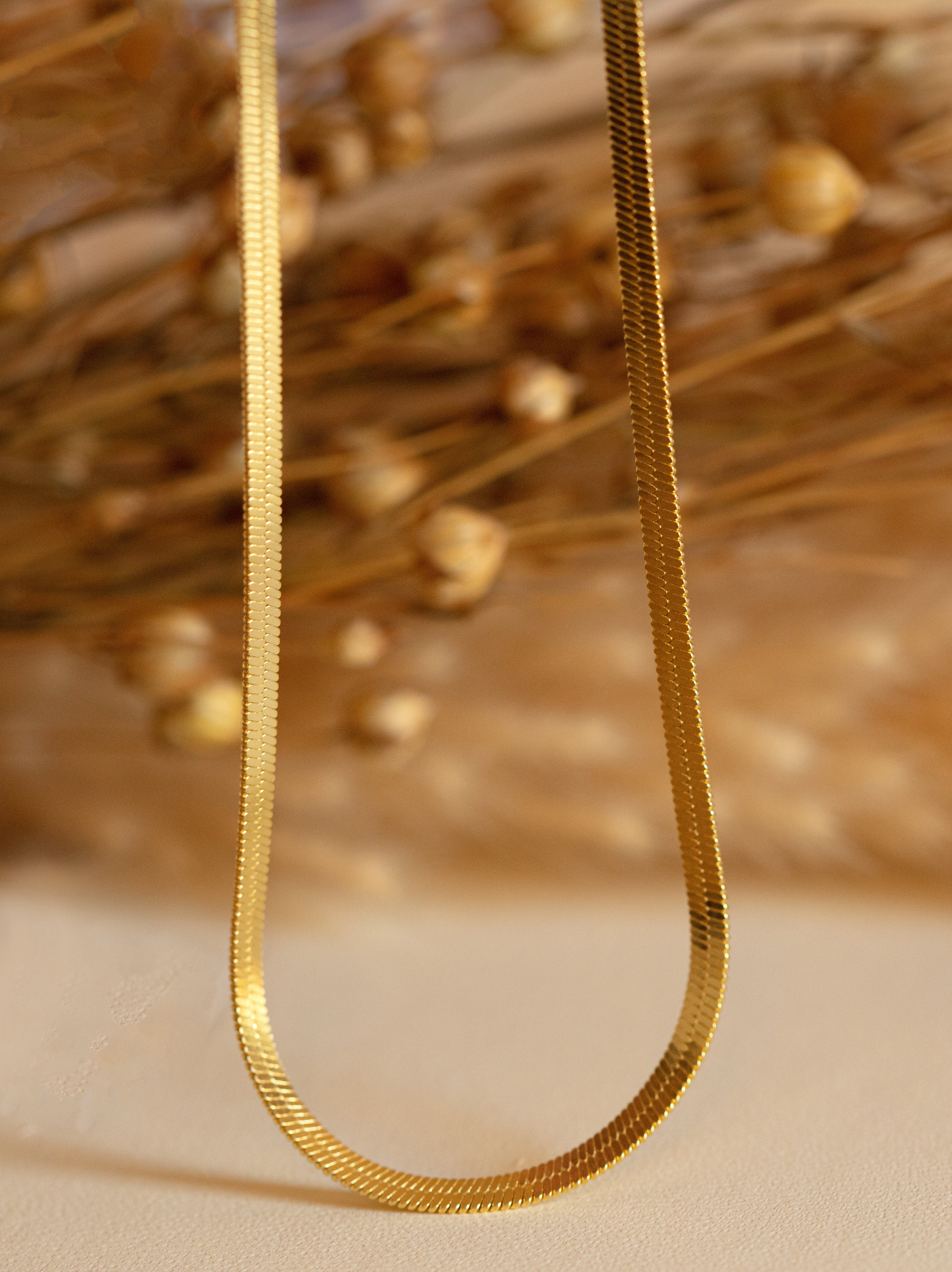 Gold Thin Herringbone Chain Necklace