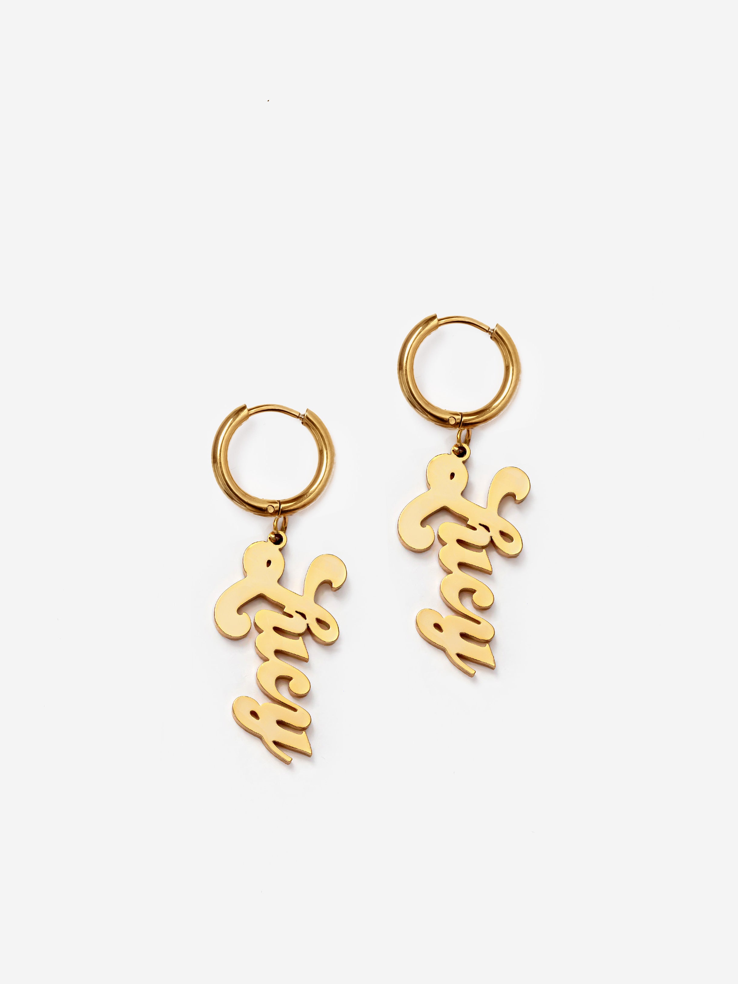 Name Huggie Hoop Earrings - Bubble Font