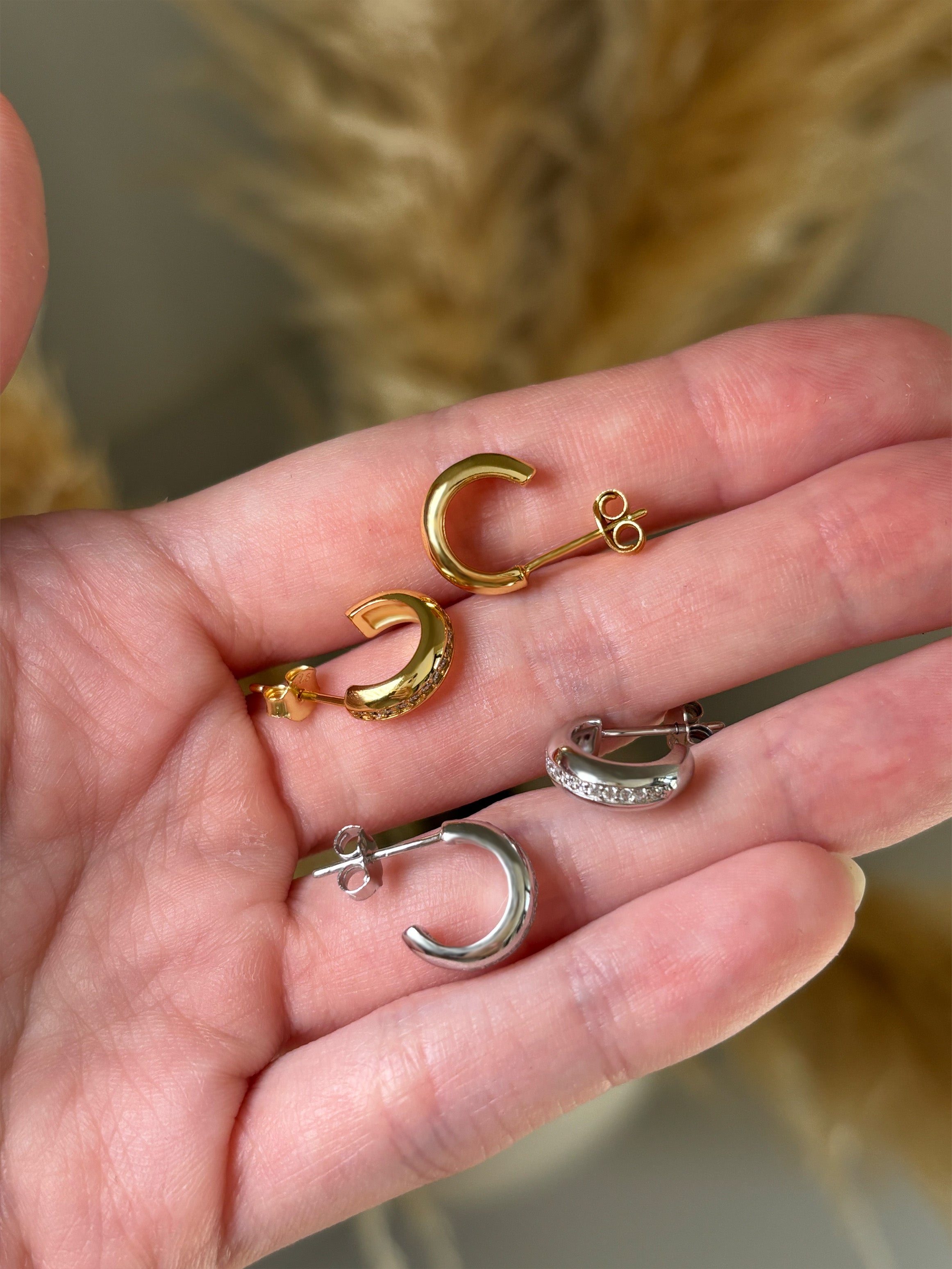 Thick Huggie Hoop Earrings With Tiny Stones