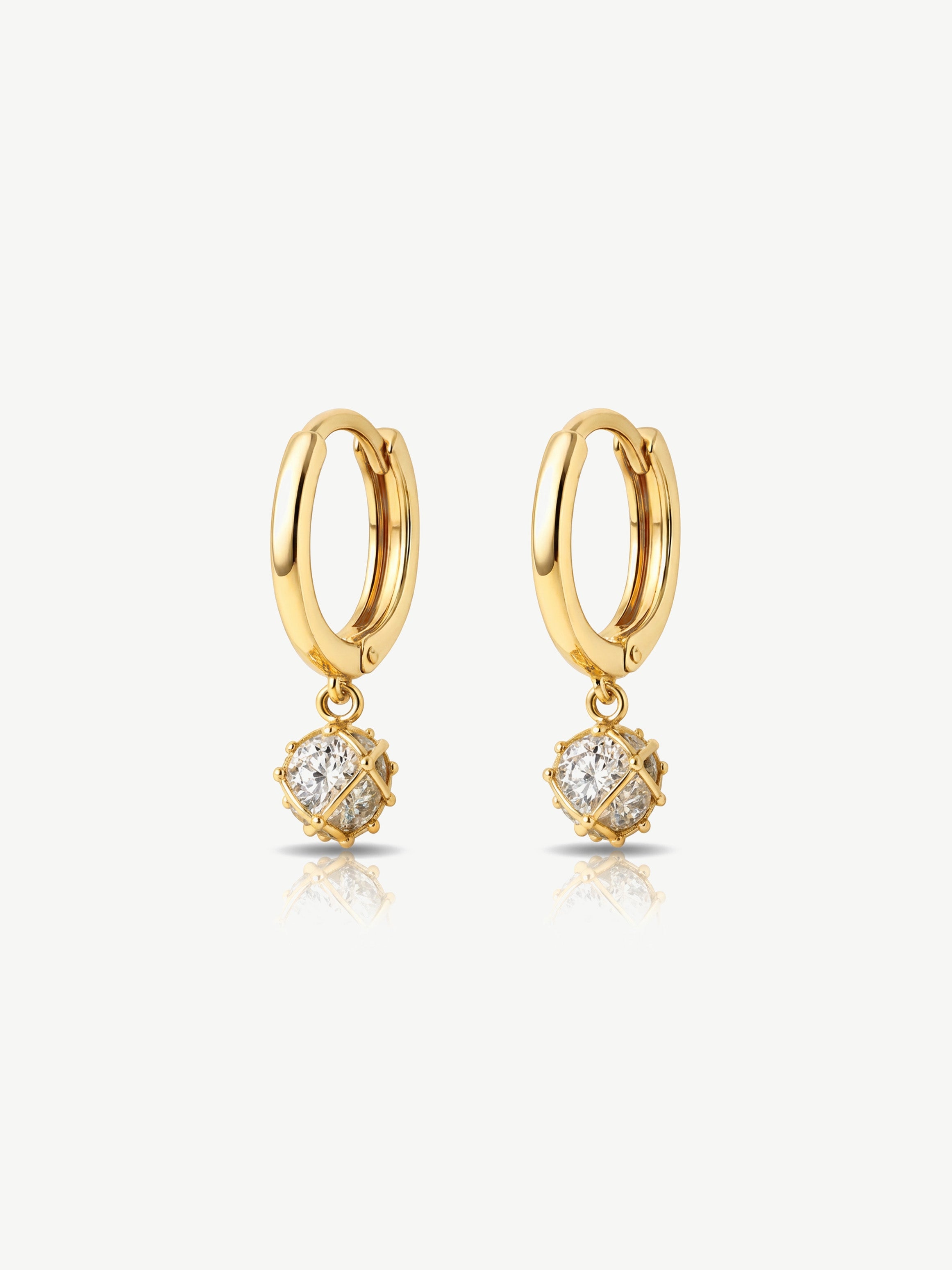 Dainty Huggie Hoop Earrings With Round Stone