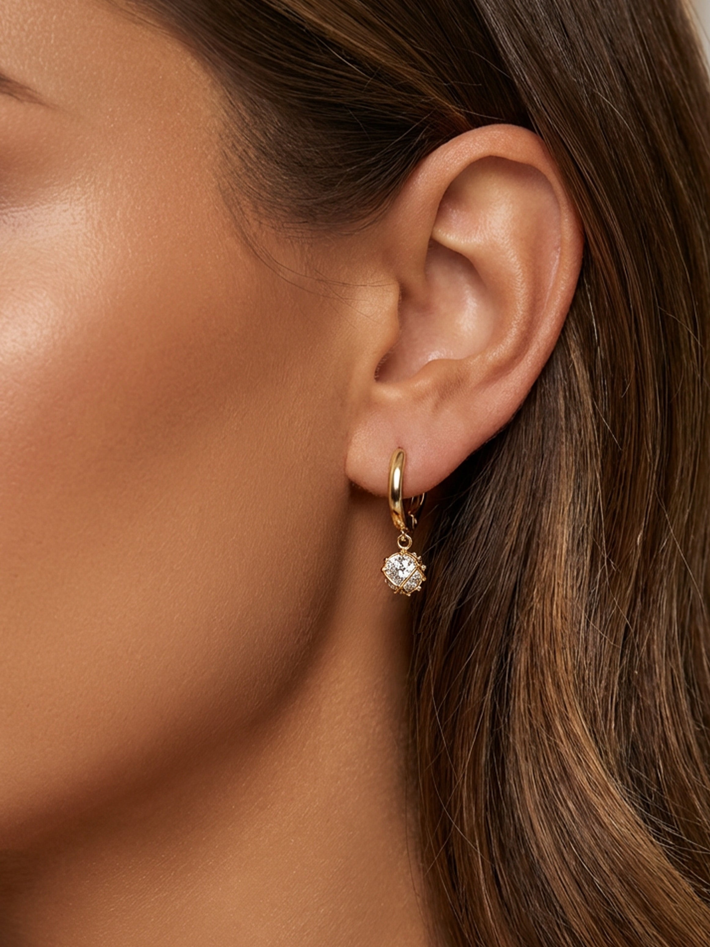 Dainty Huggie Hoop Earrings With Round Stone