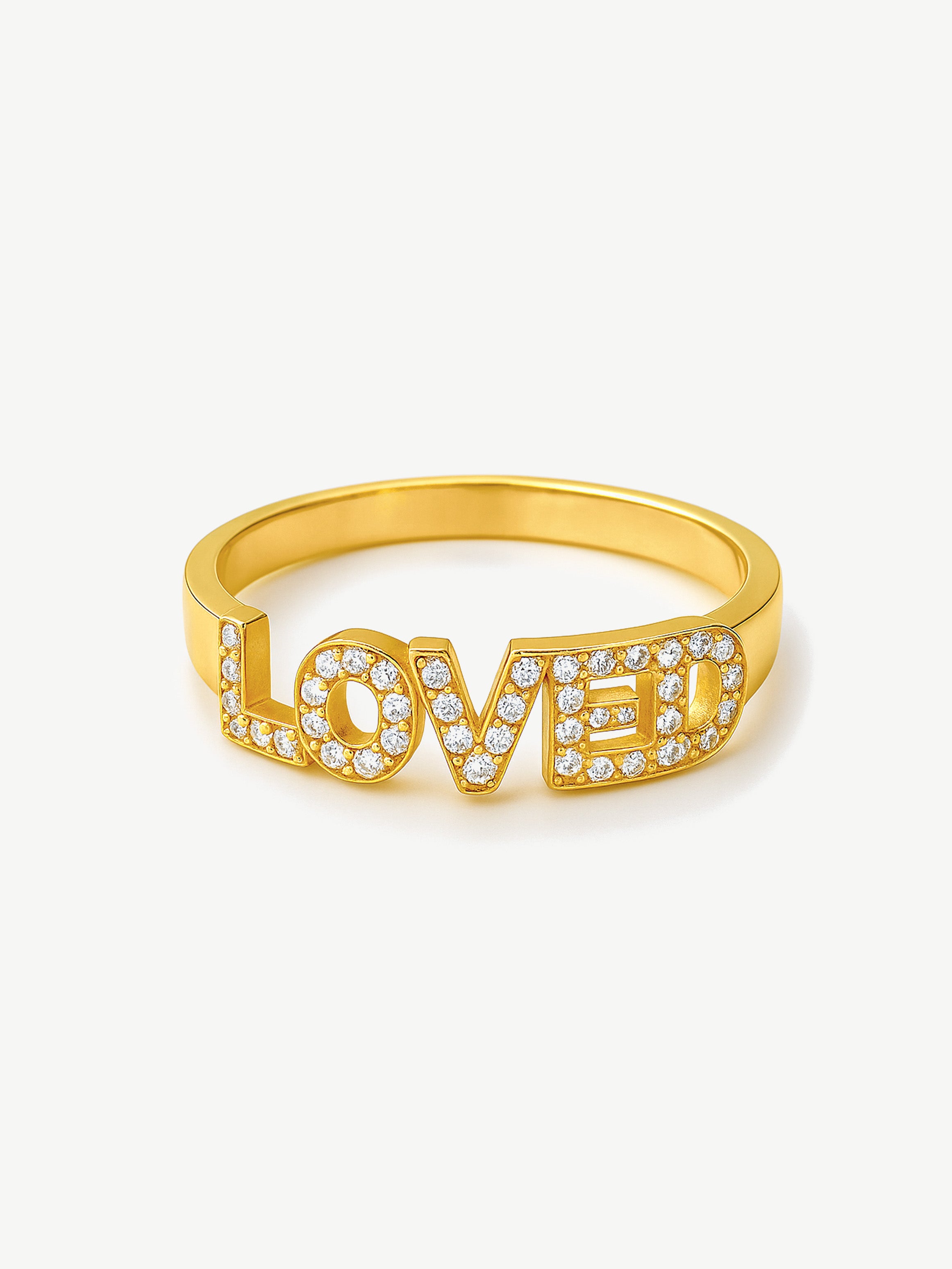 Sparkling Script Ring - "Loved"
