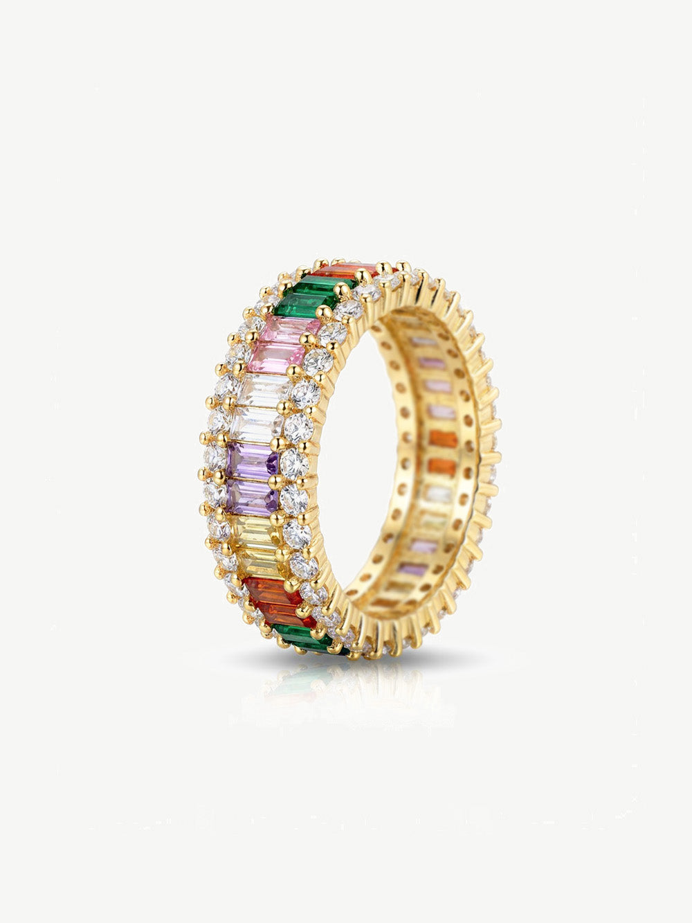 Thick Rainbow Ring With Colourful Baguette Stones