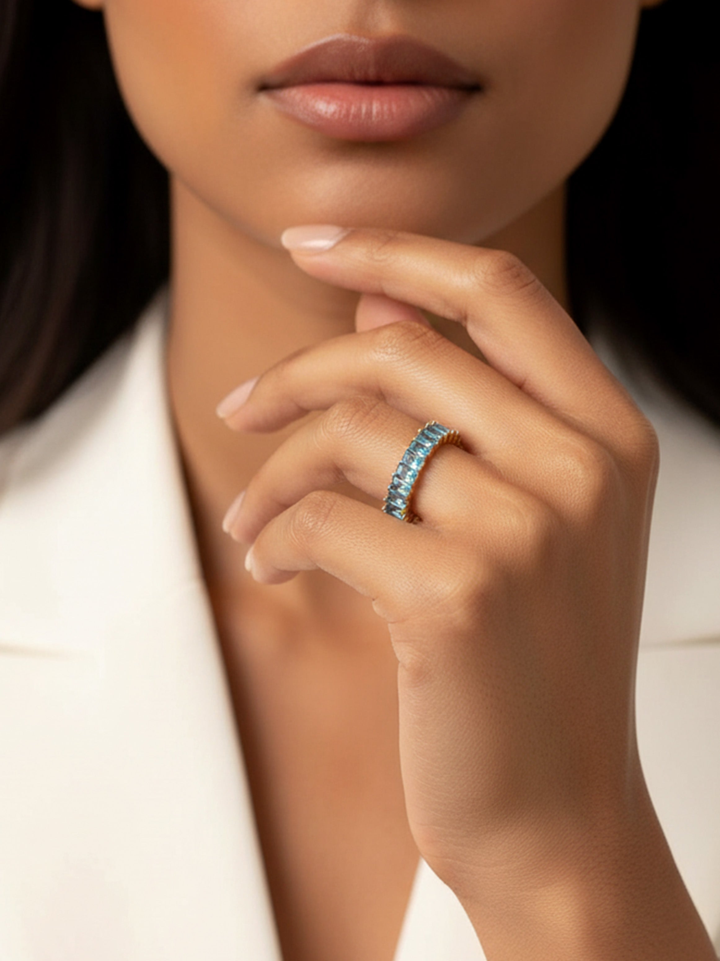 Stacking Ring With Turquoise Blue Stones