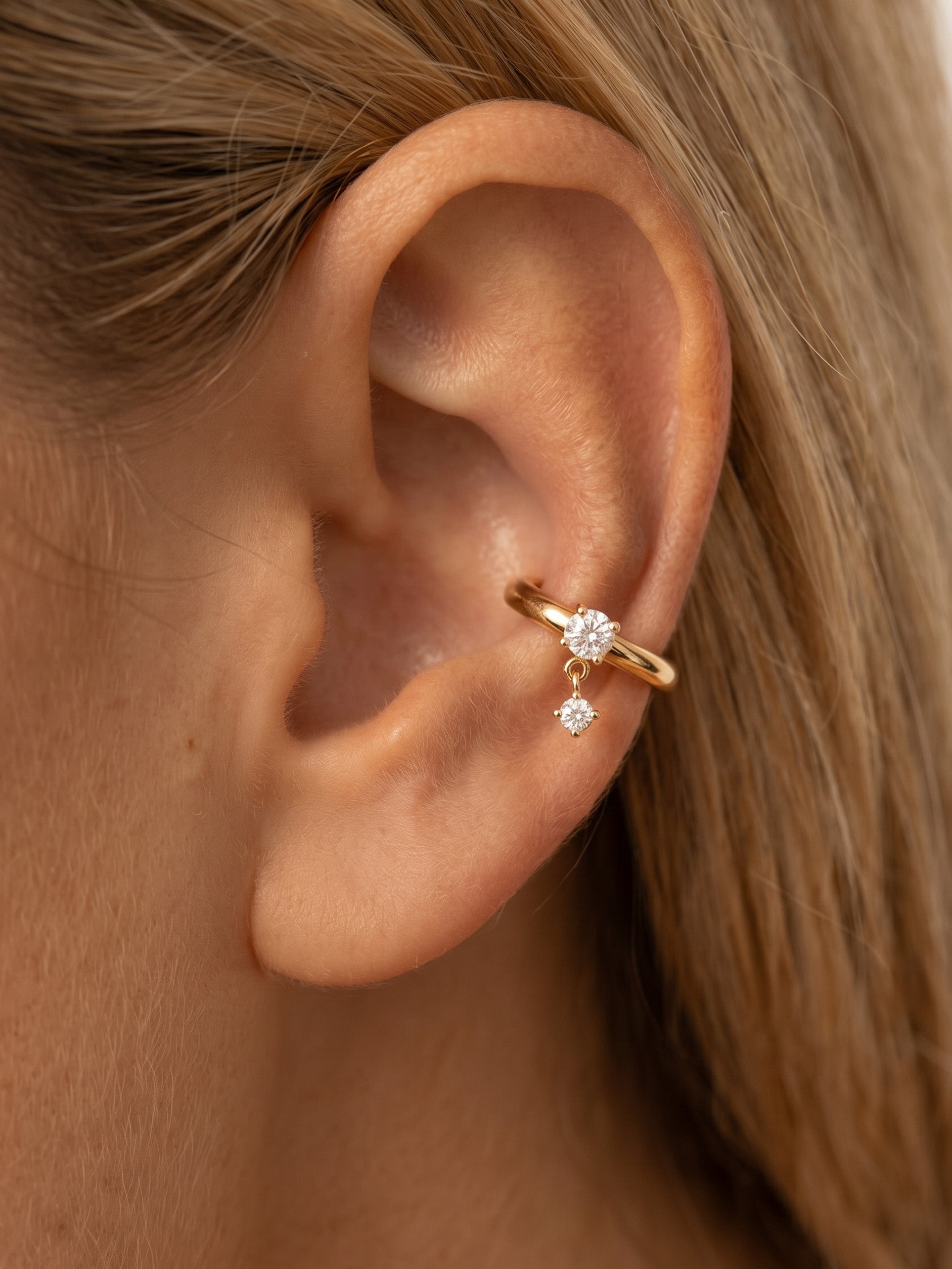 Ear Cuffs With Dangling Stone Charms