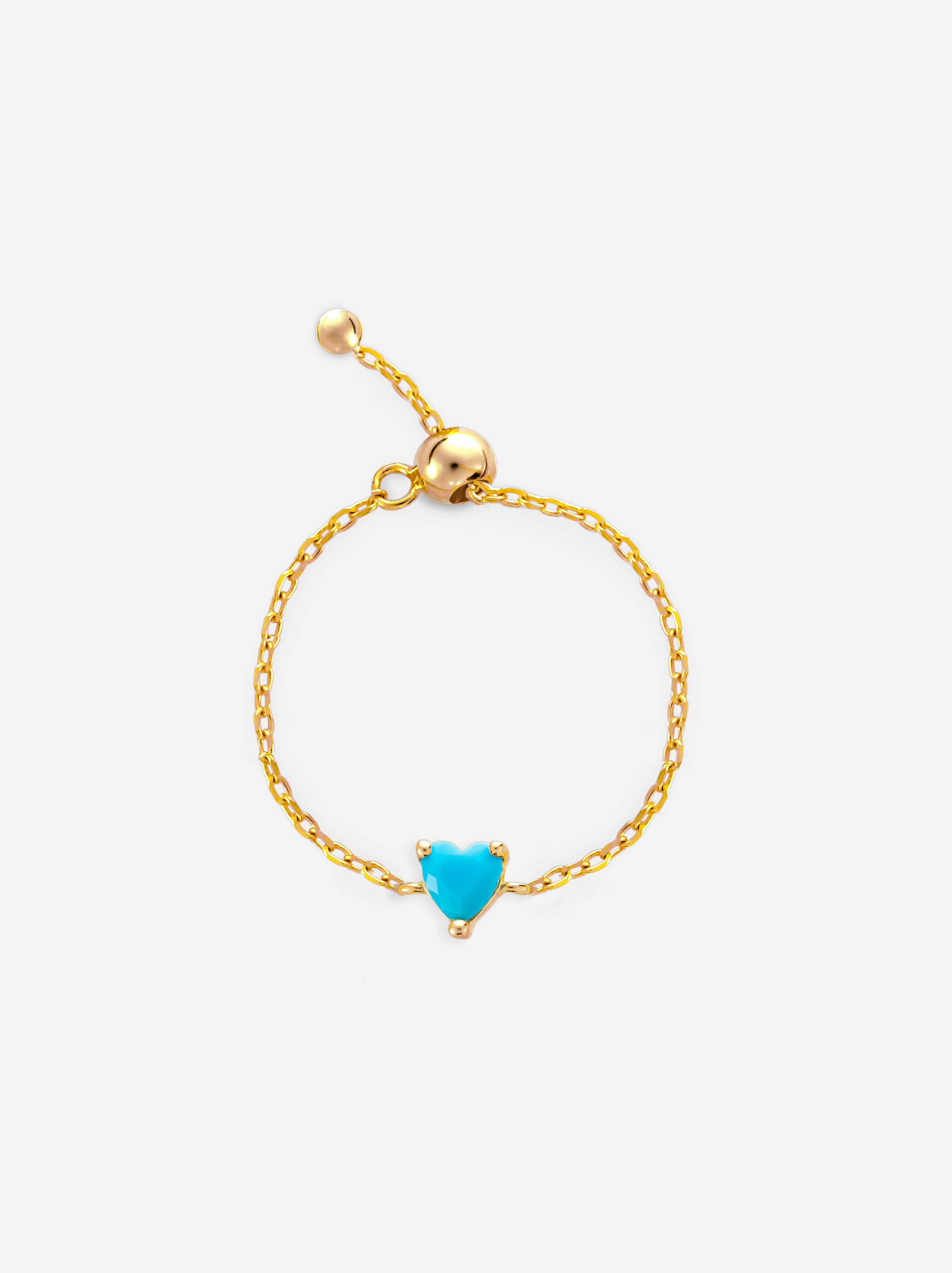 Adjustable Chain Ring With Turquoise Heart