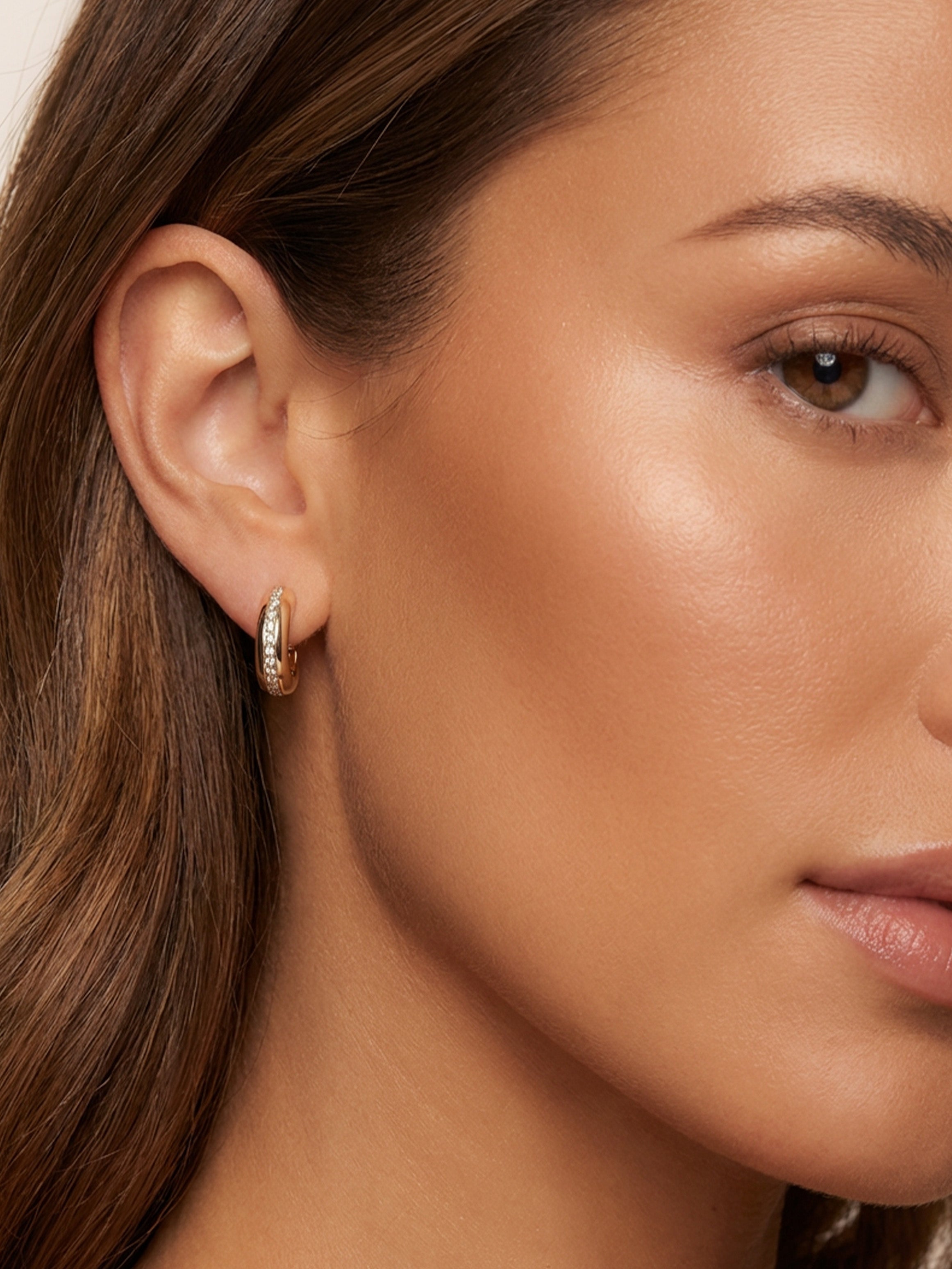 Thick Huggie Hoop Earrings With Tiny Stones