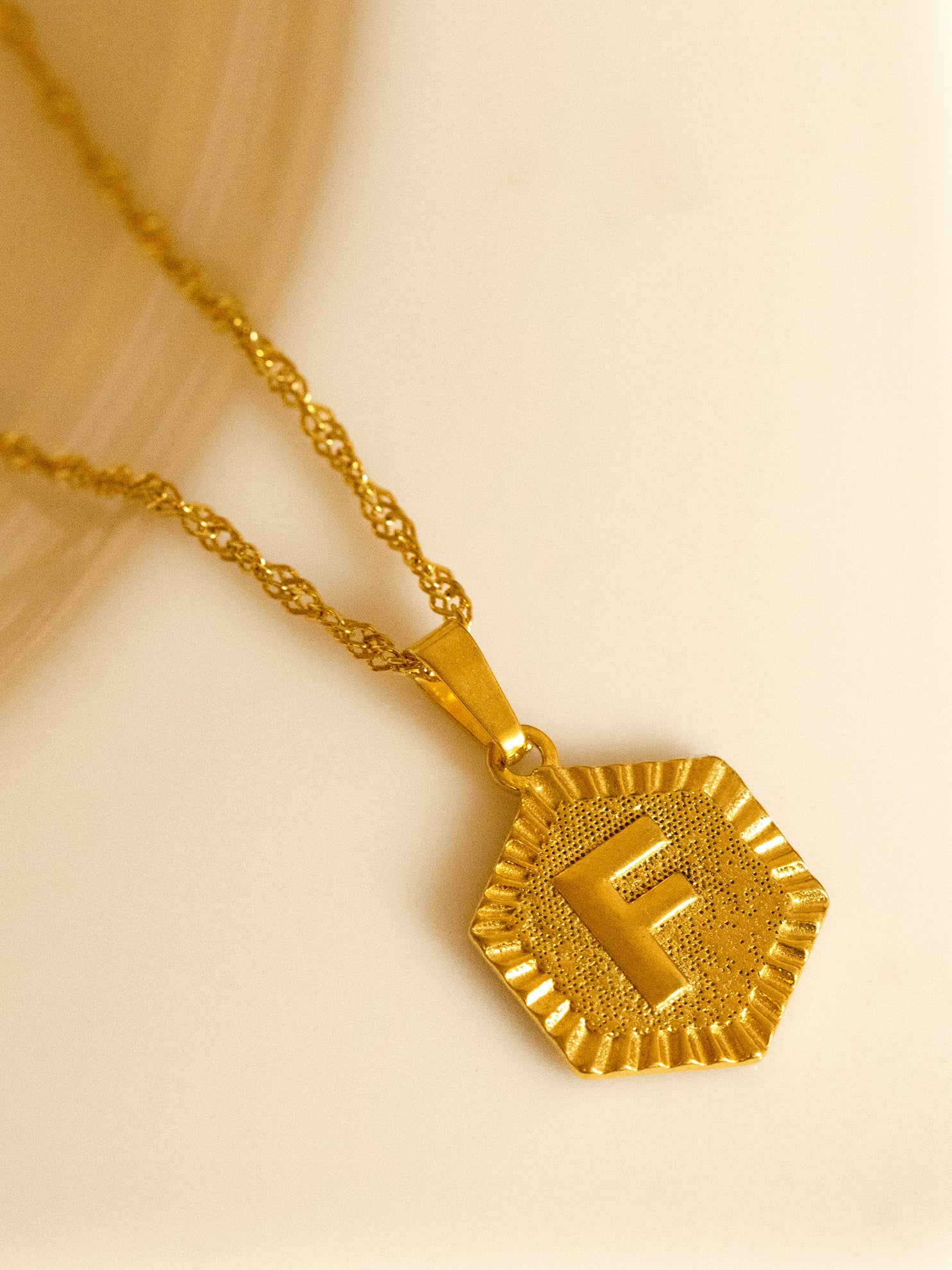 Gold Initial Coin Necklace With Singapore Chain