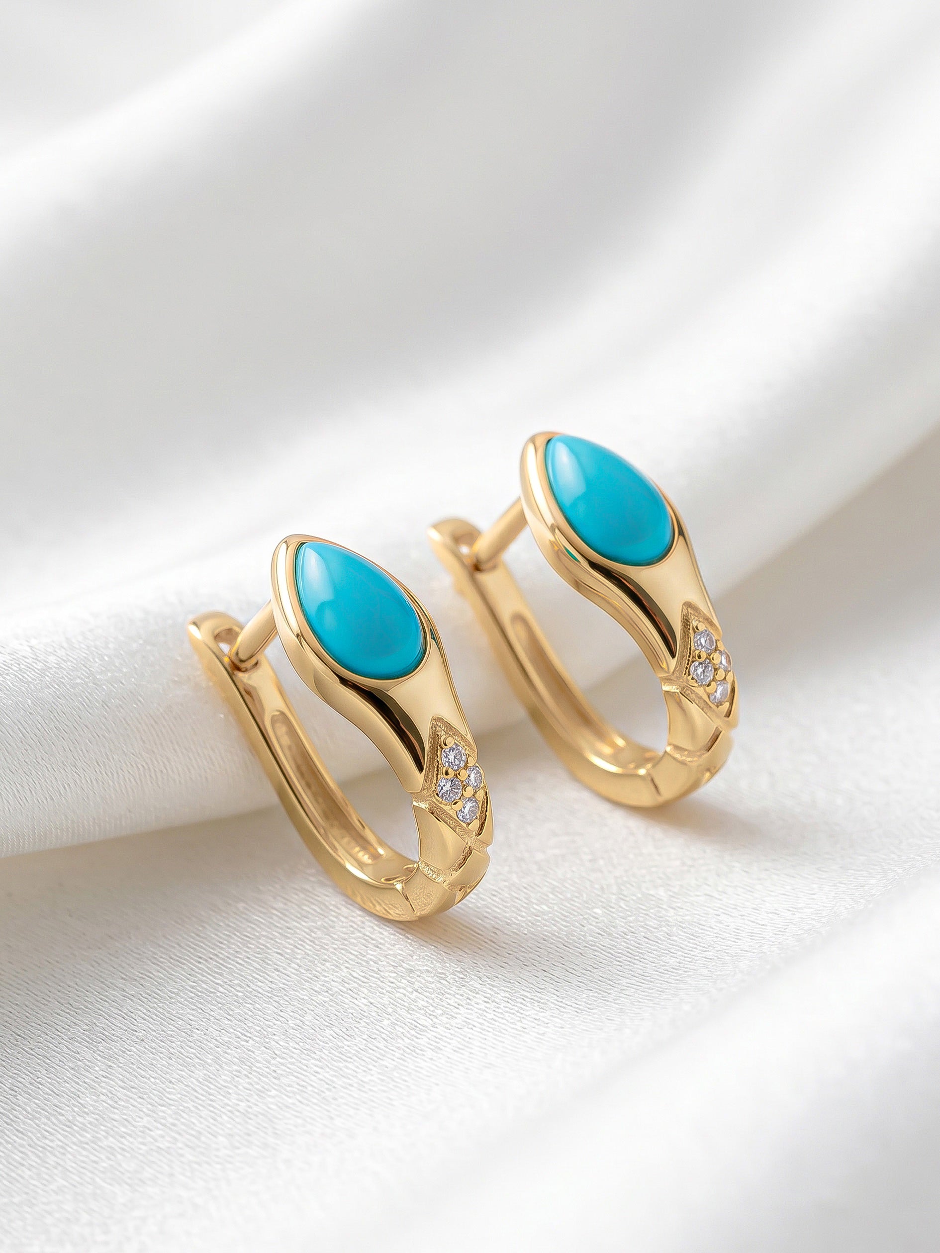 Marquise Turquoise Huggie Hoop Earrings
