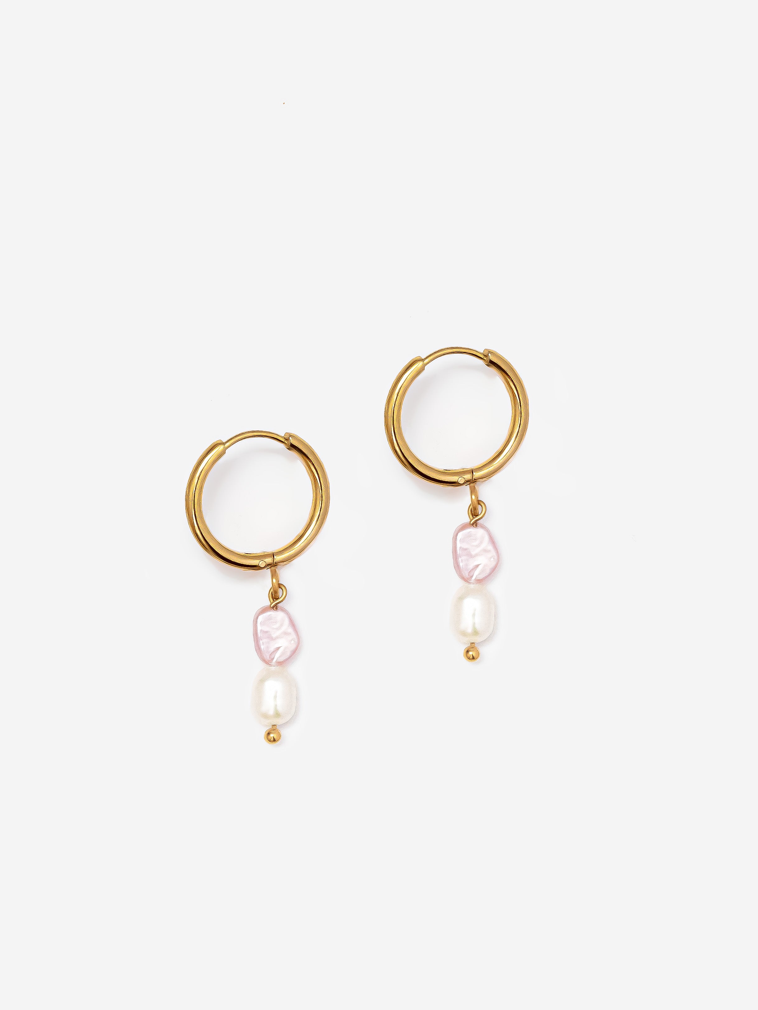 Solid Small Hoop Earrings With White & Pastel Purple Pearls (1.4cm)