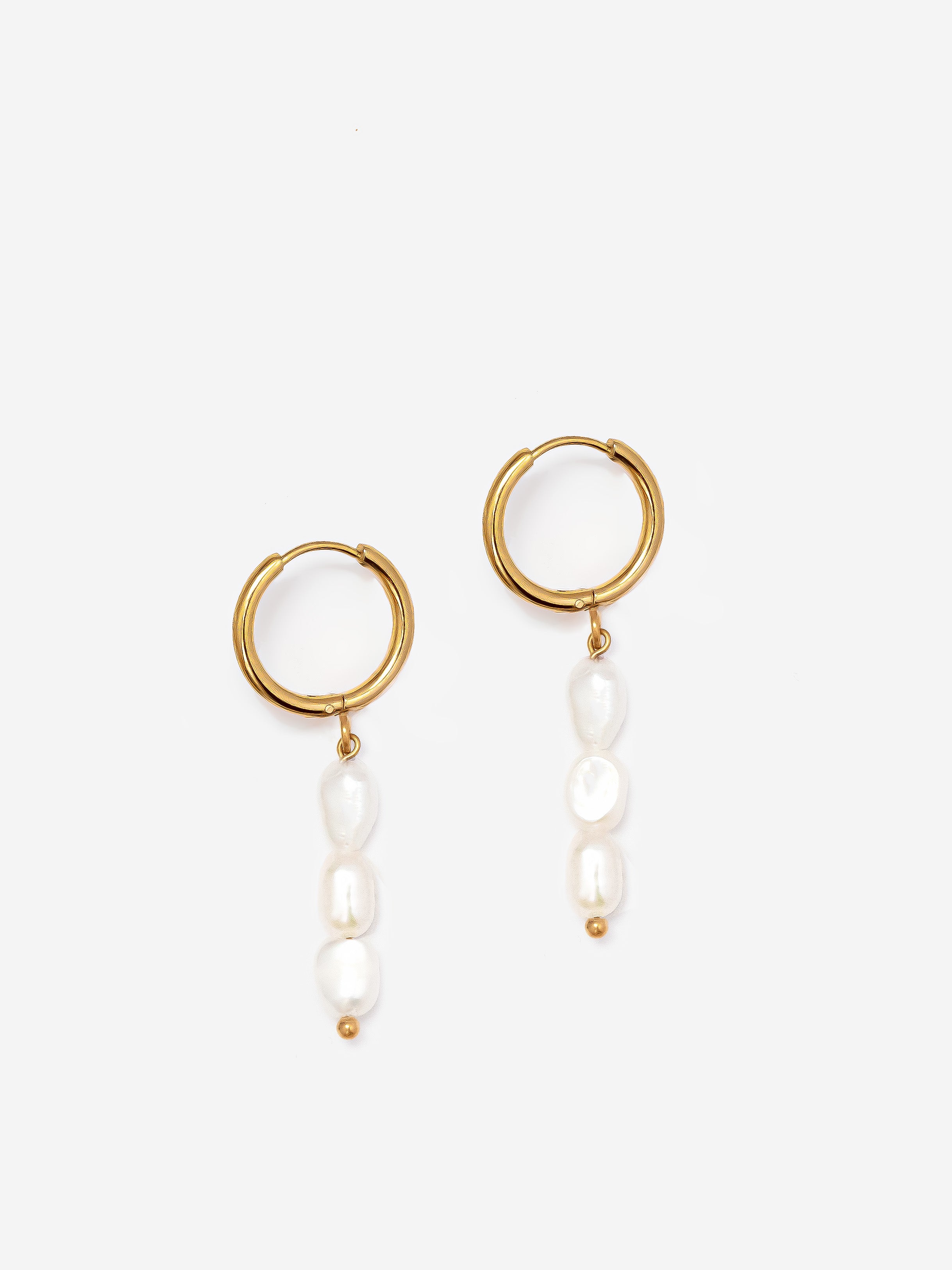 Solid Small Hoop Earrings With Three White Pearls (1.4cm)