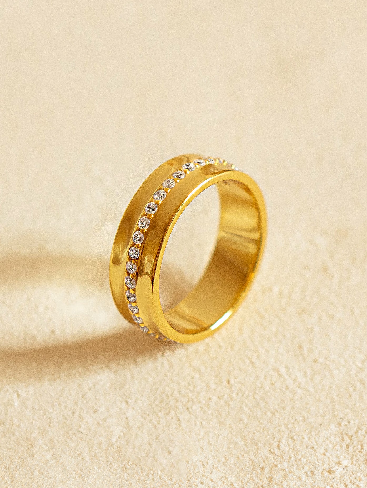 Gold Thick Ring Band With Stones