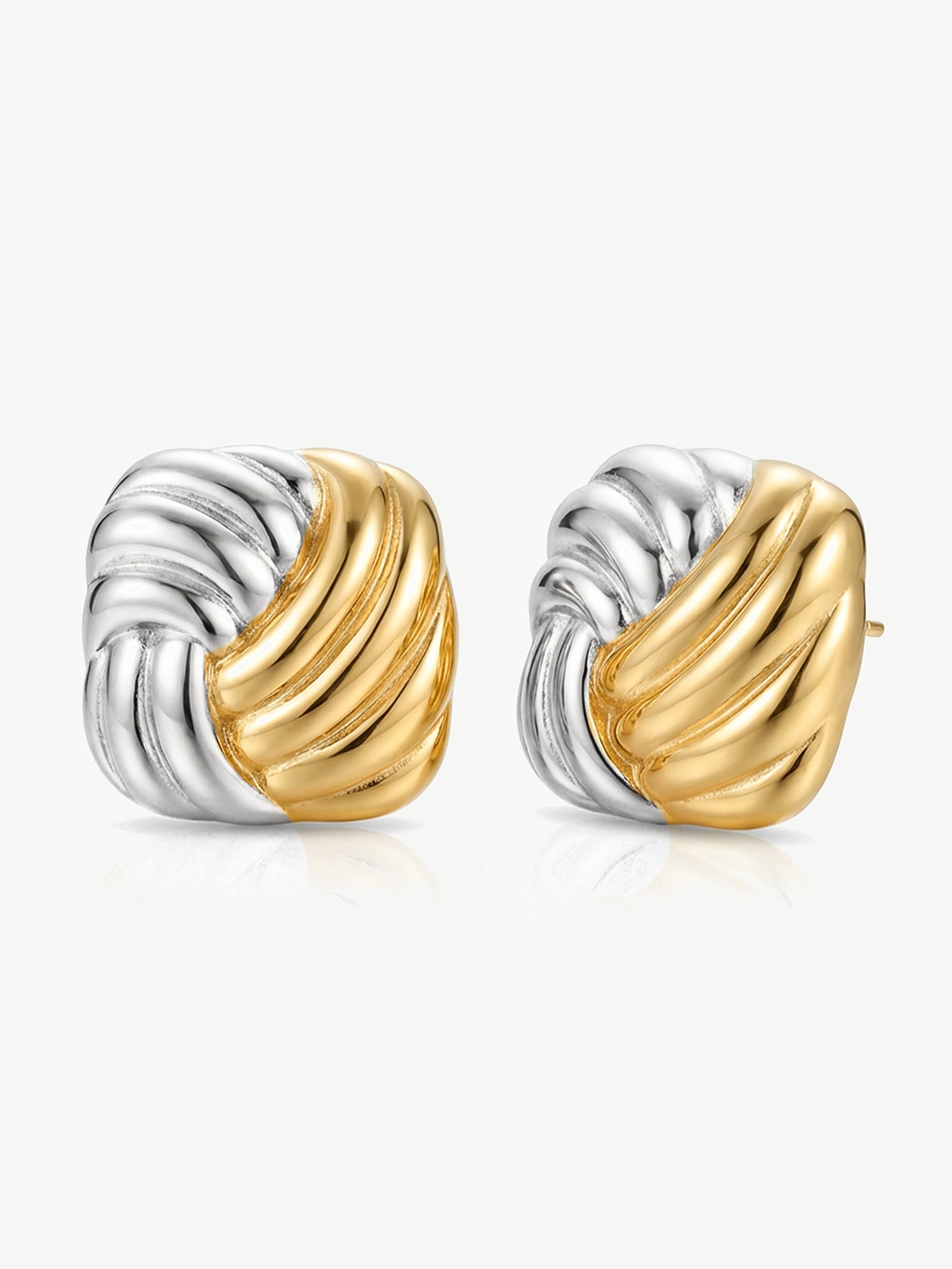 Twisted Square Stud Earrings - Gold & Silver