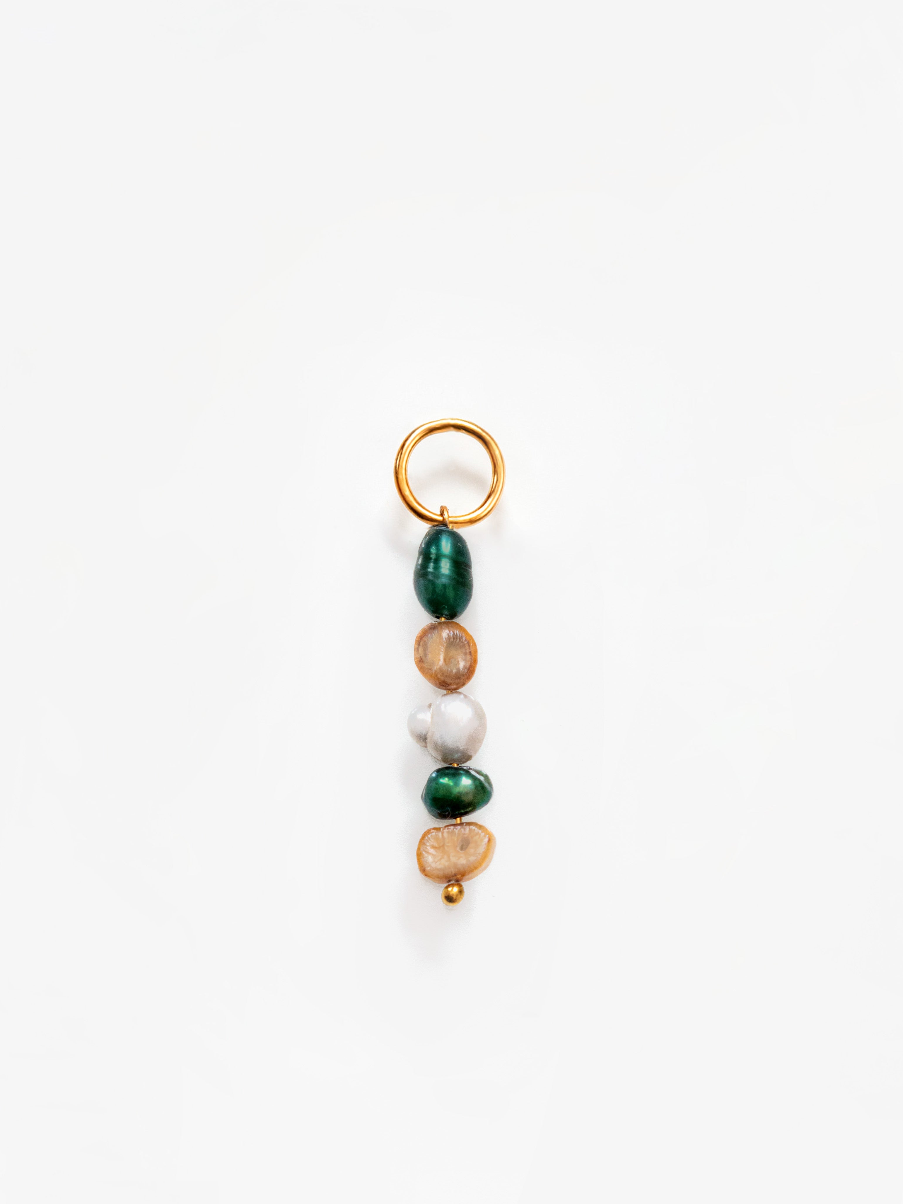 Gold Long Green And Brown Pearl Pendant / Charm