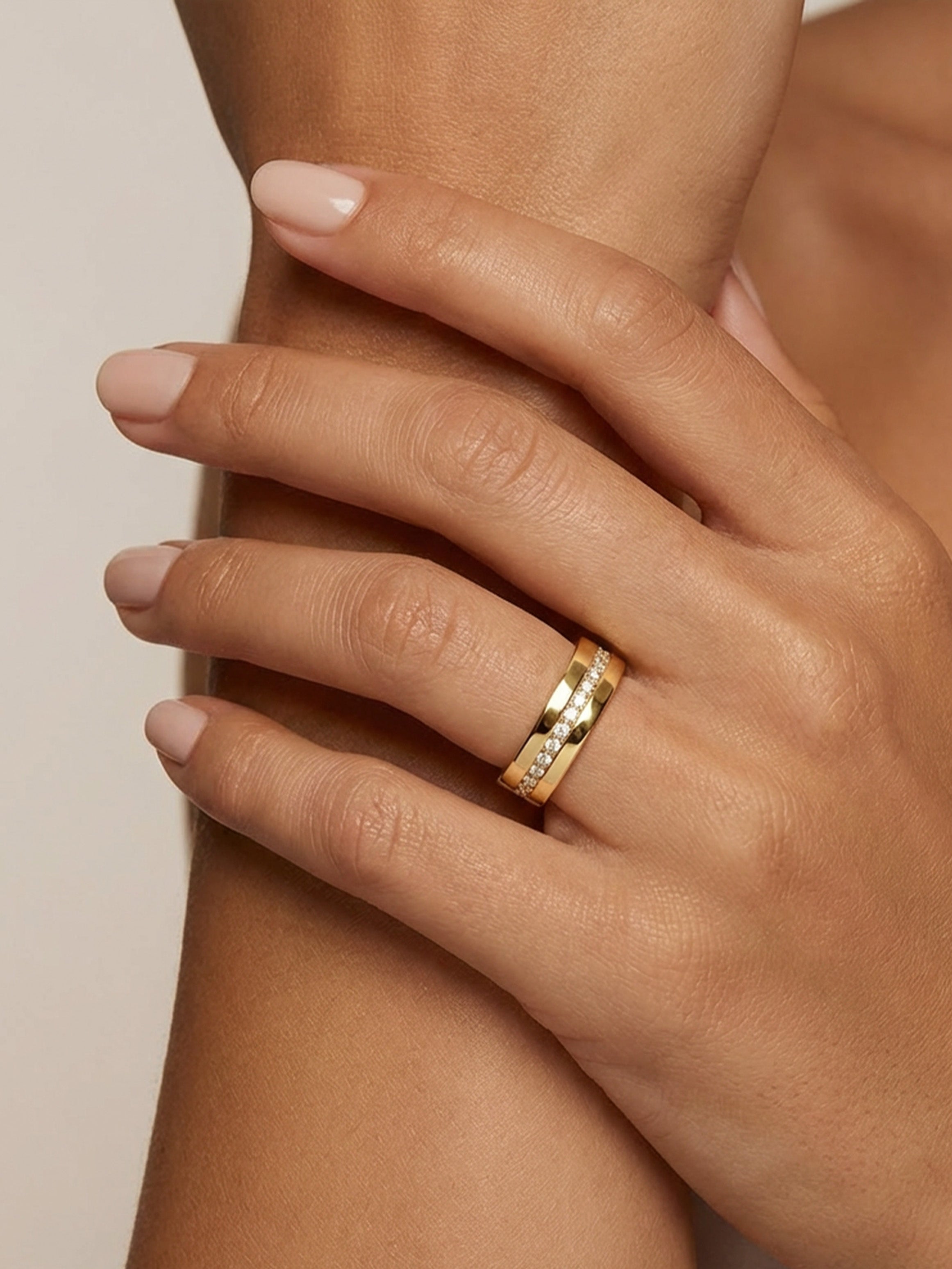 Thick Cigar Ring Band With Stones