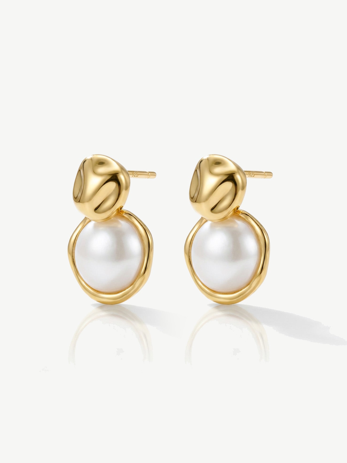 White Pearl Coin Stud Earrings