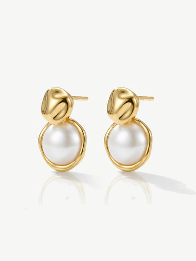 White Pearl Coin Stud Earrings