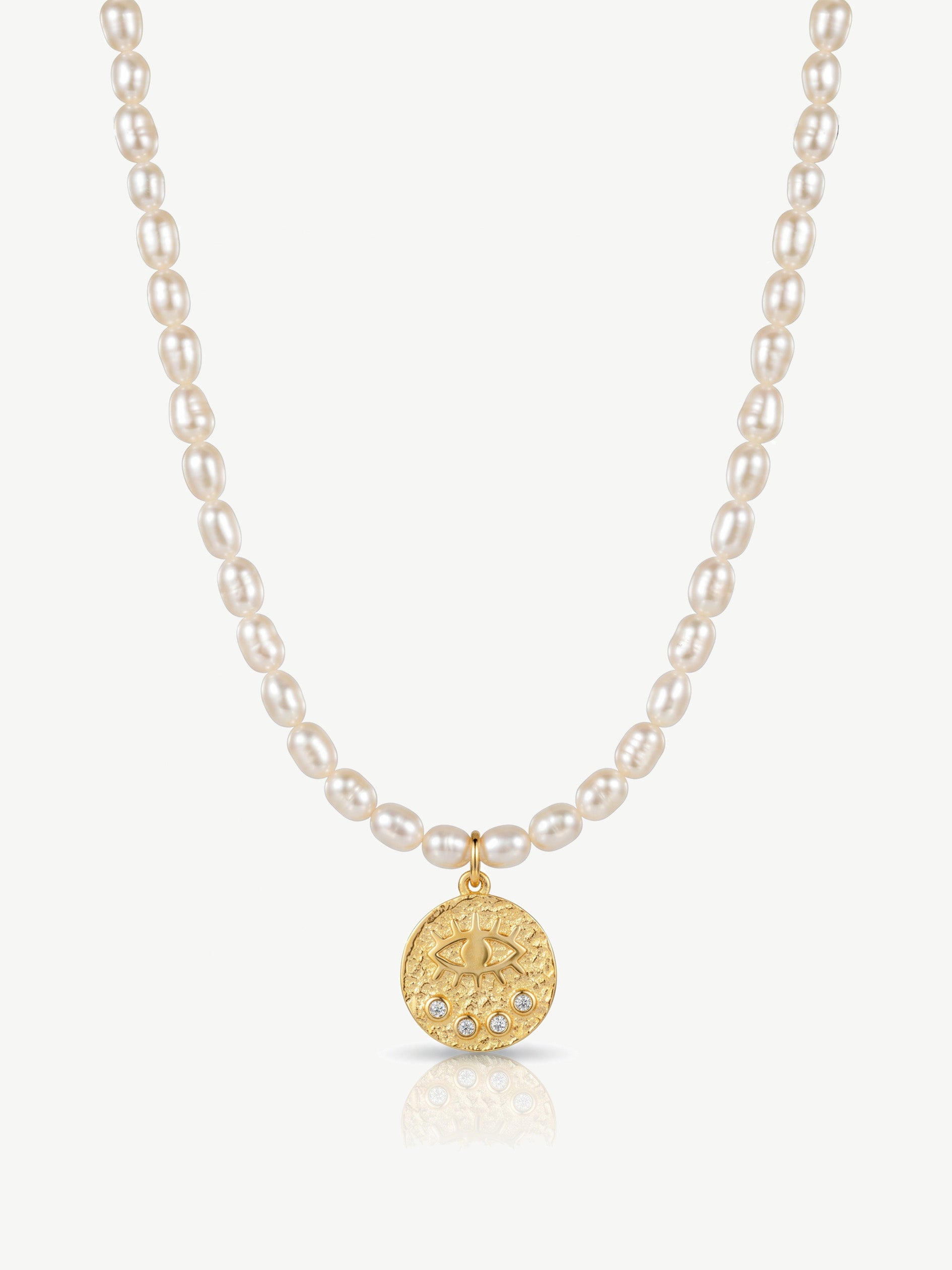 Evil Eye Pearl Coin Necklace