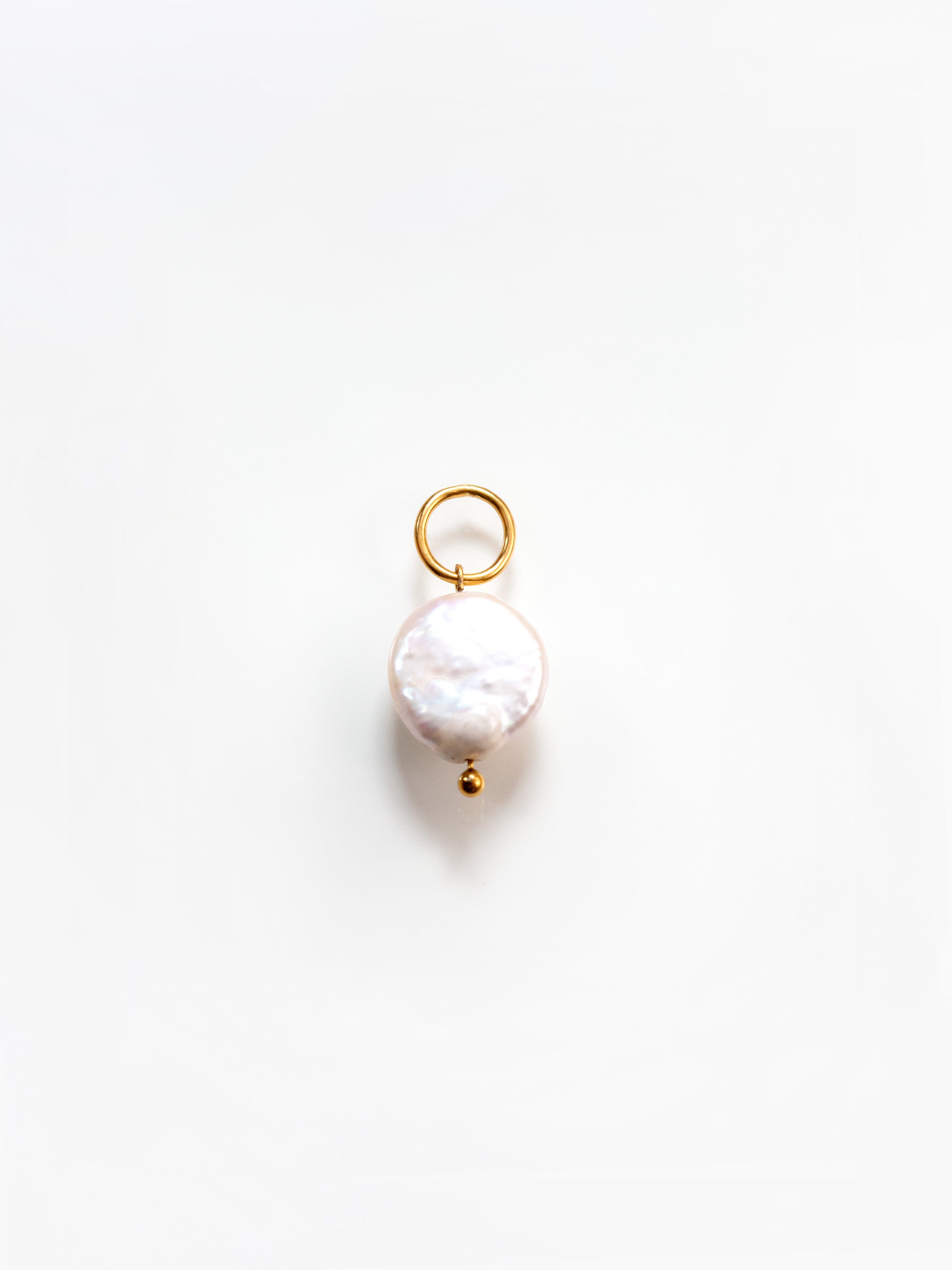 Gold Round Pendant / Charm With White Baroque Pearl
