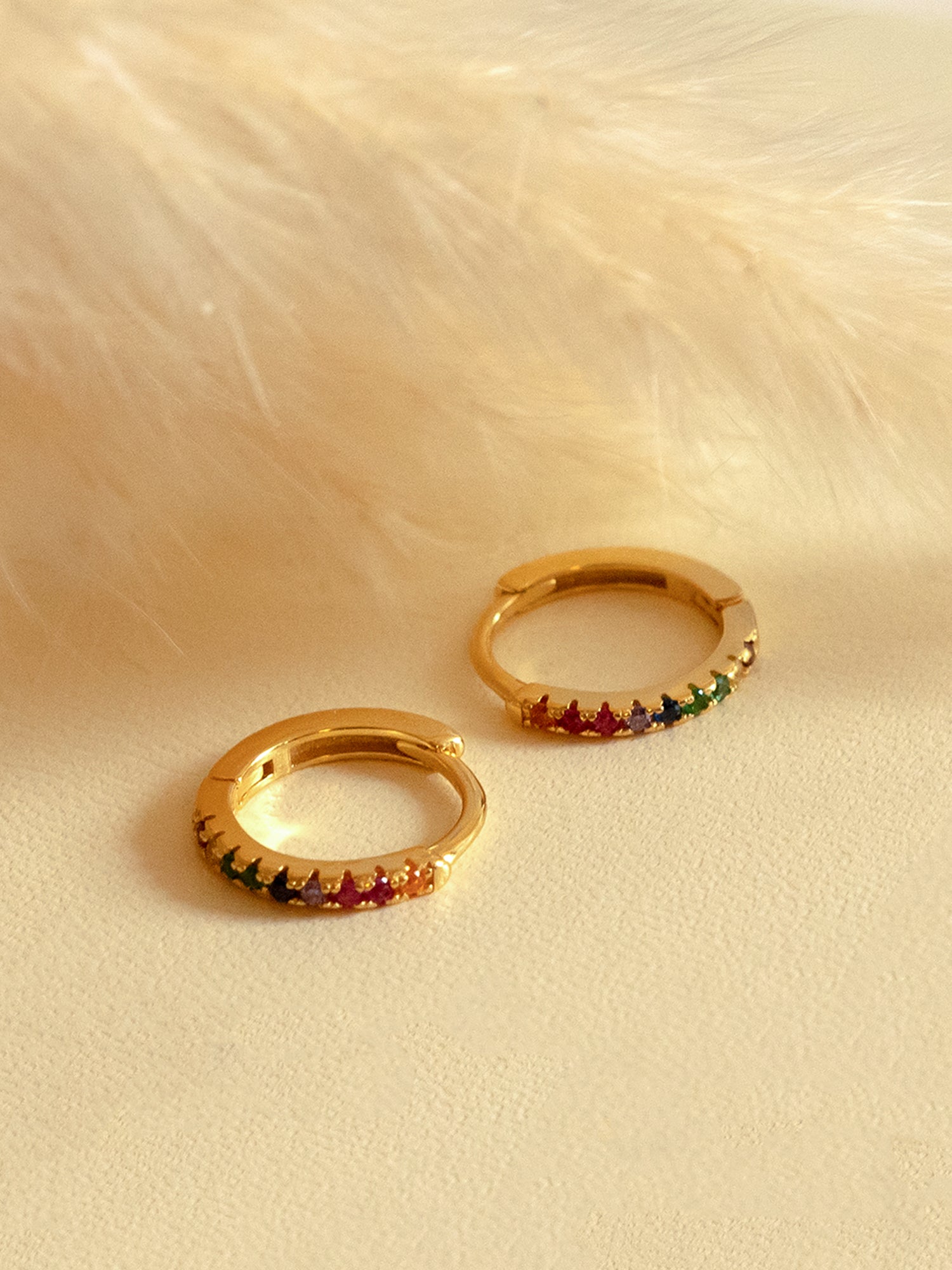 Gold Small Hoop Earrings With Colourful Stones