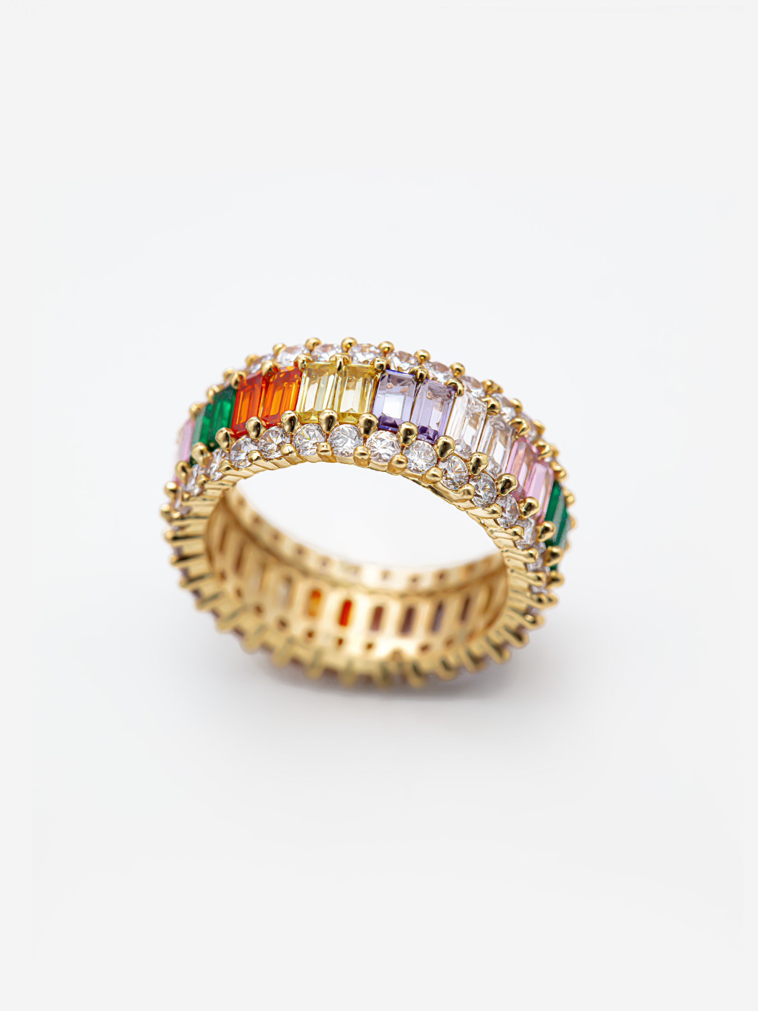 Thick Rainbow Ring With Colourful Baguette Stones