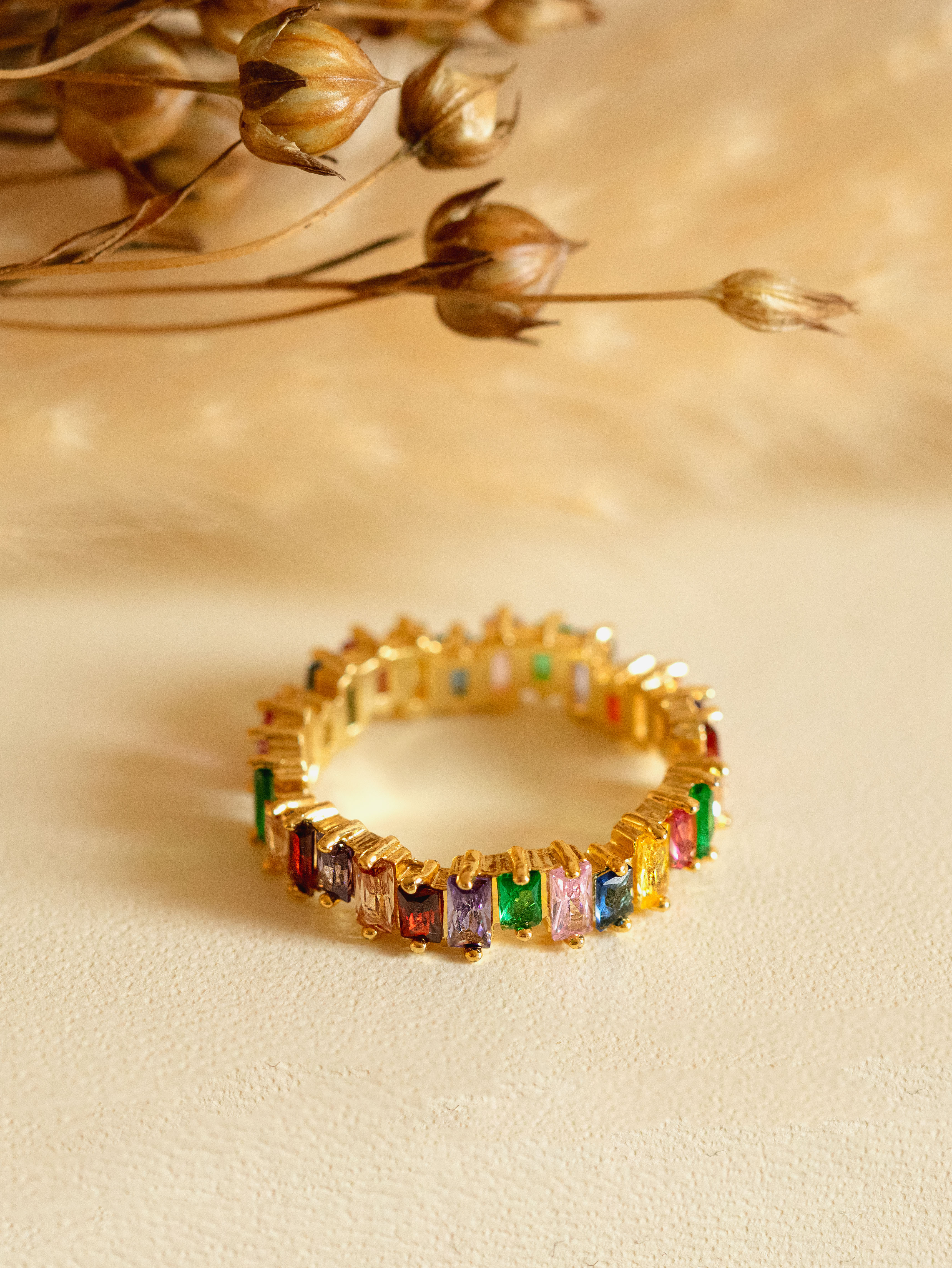 Gold Rainbow Baguette Ring