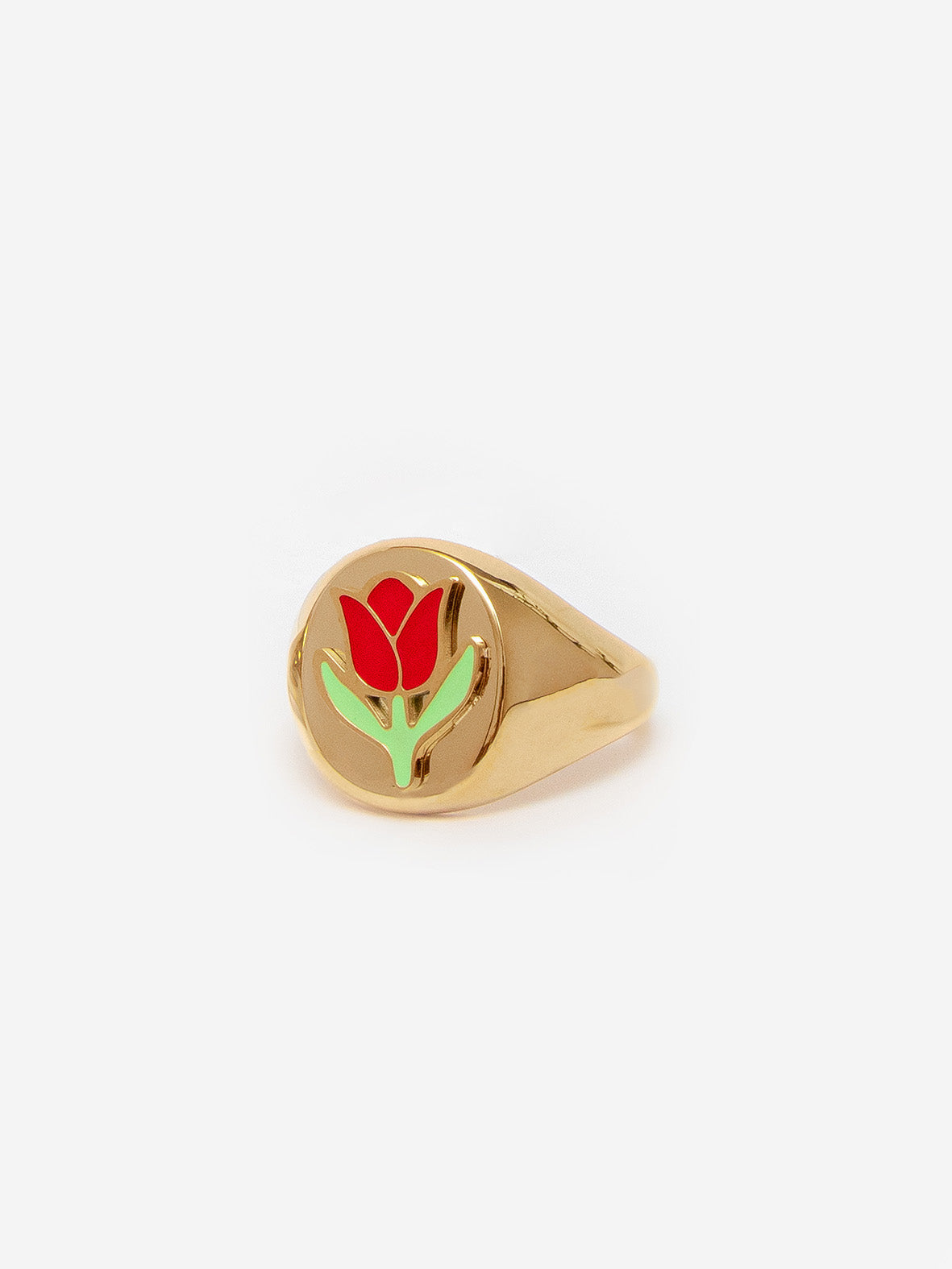 Big Signet Ring With Enamel Tulip Flower
